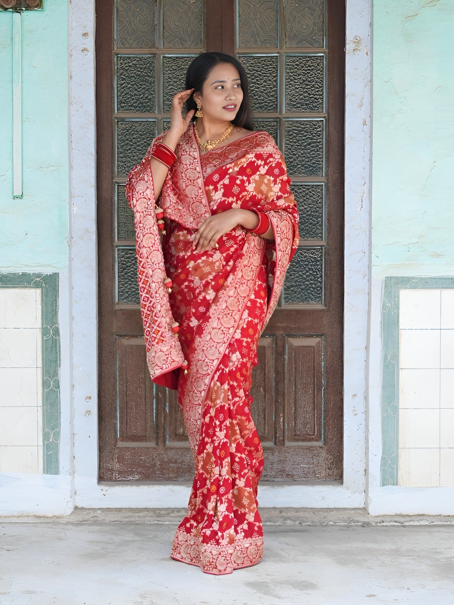 KcPc New Georgatte Banarasi Style With Cutdana Work Saree MOH