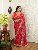 KcPc New Pure Chinon Bandhani Saree with Rich Gota Patti WorkAMT