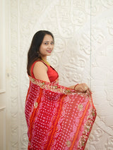 KcPc New Pure Chinon Bandhani Saree with Rich Gota Patti WorkAMT
