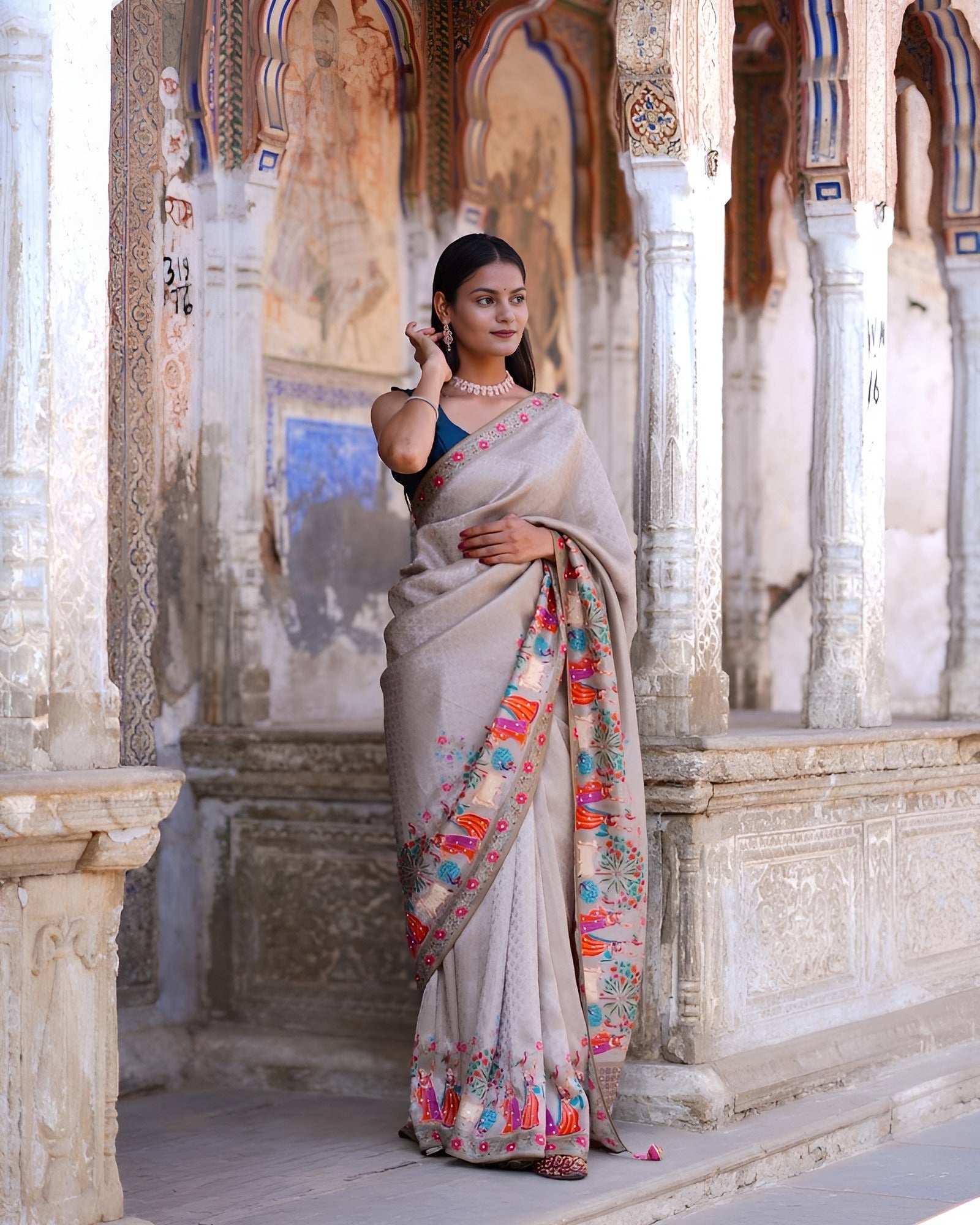 KcPc New Traditional Kalamkari Art in Pure Tissue Silk Saree with Gulin Detailing RB
