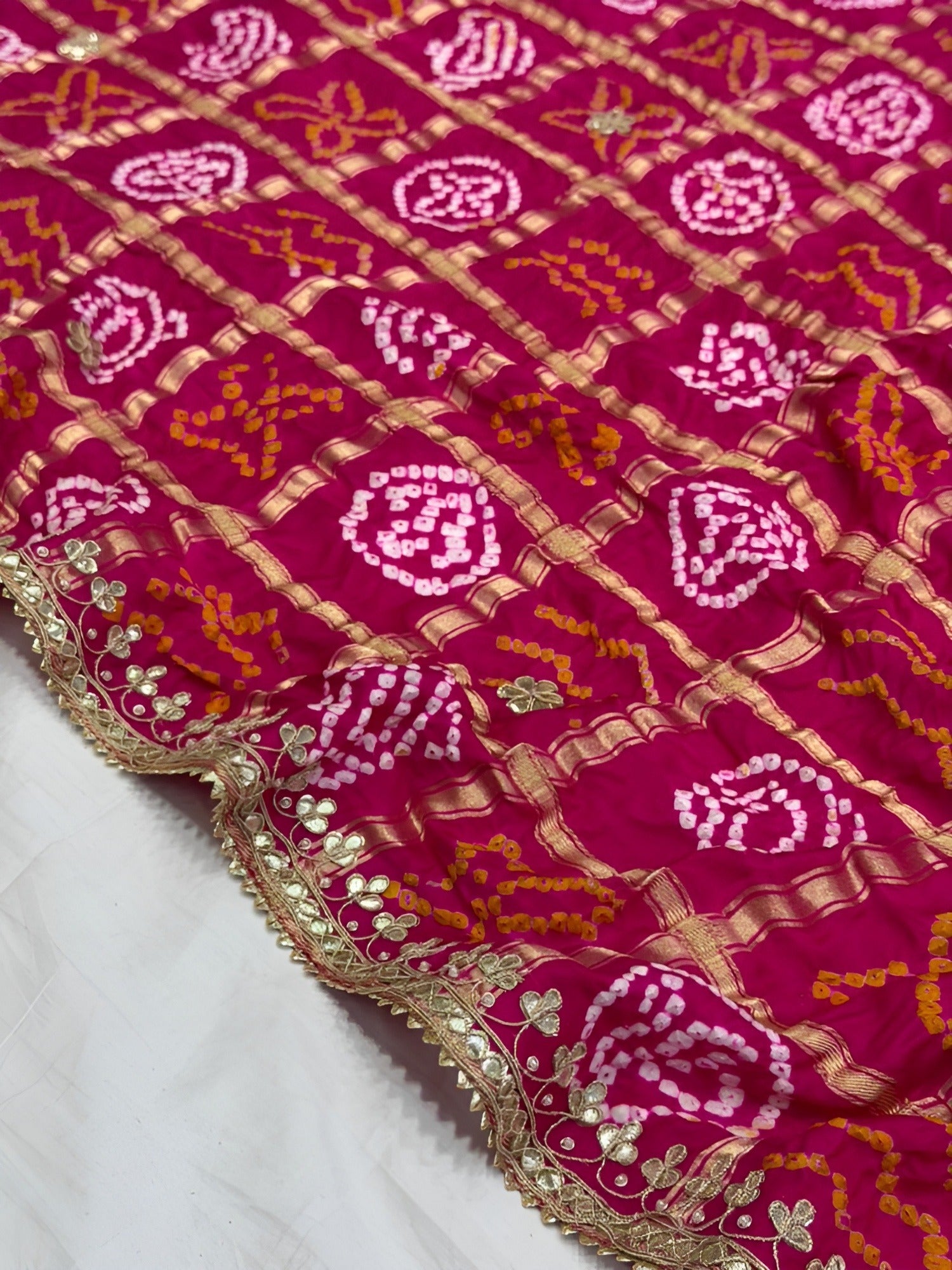 KcPc New Traditional Bandhani Style Gaji Silk Dupatta with Gota Patti WorkAMT