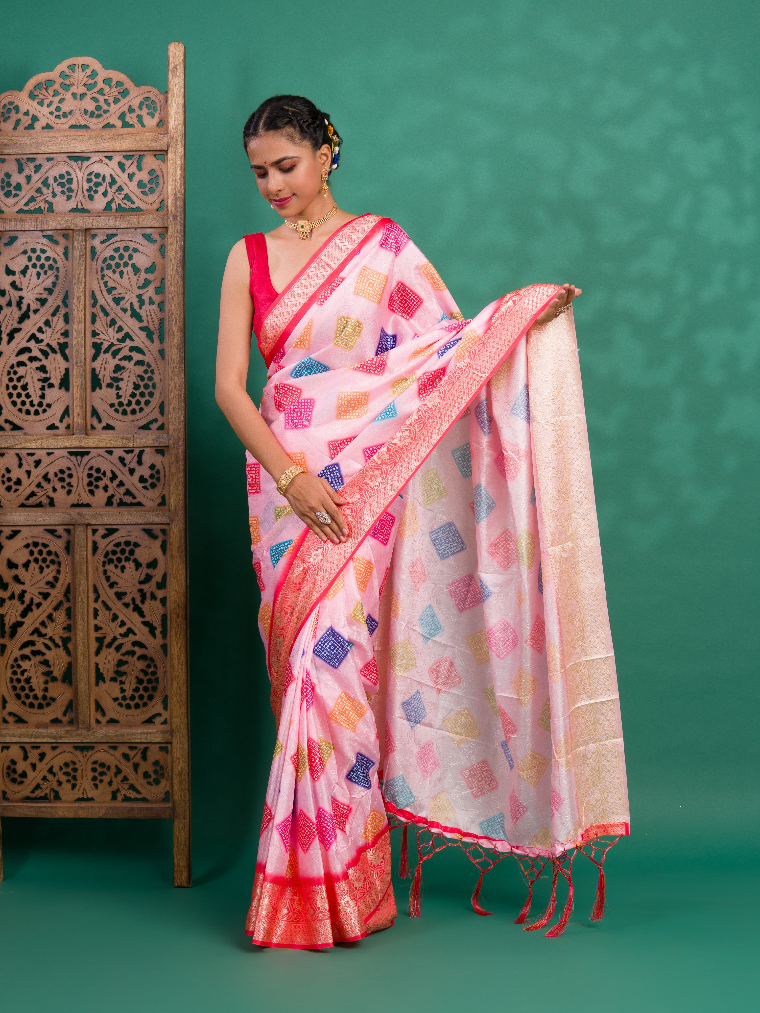 By New Dola Silk Bollywood Style With Zari border Saree