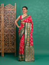 A green and red pashmina cotton silk saree with a patola style pattern