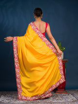 A yellow saree with red borderChinon Silk Bollywood Style With Sequence Gotapatti Work Saree