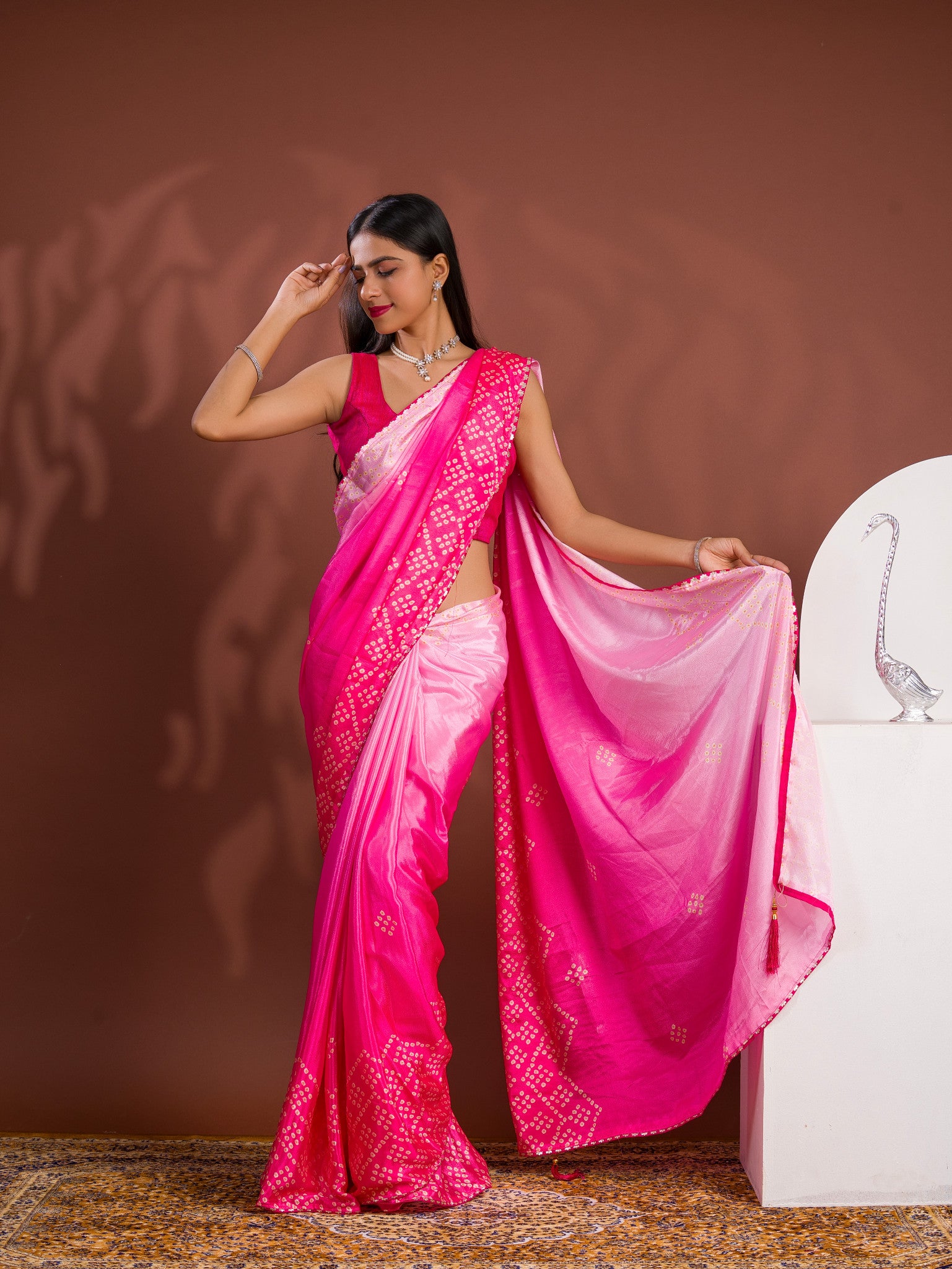 By Bandhani Saree With Gotapatti Work
