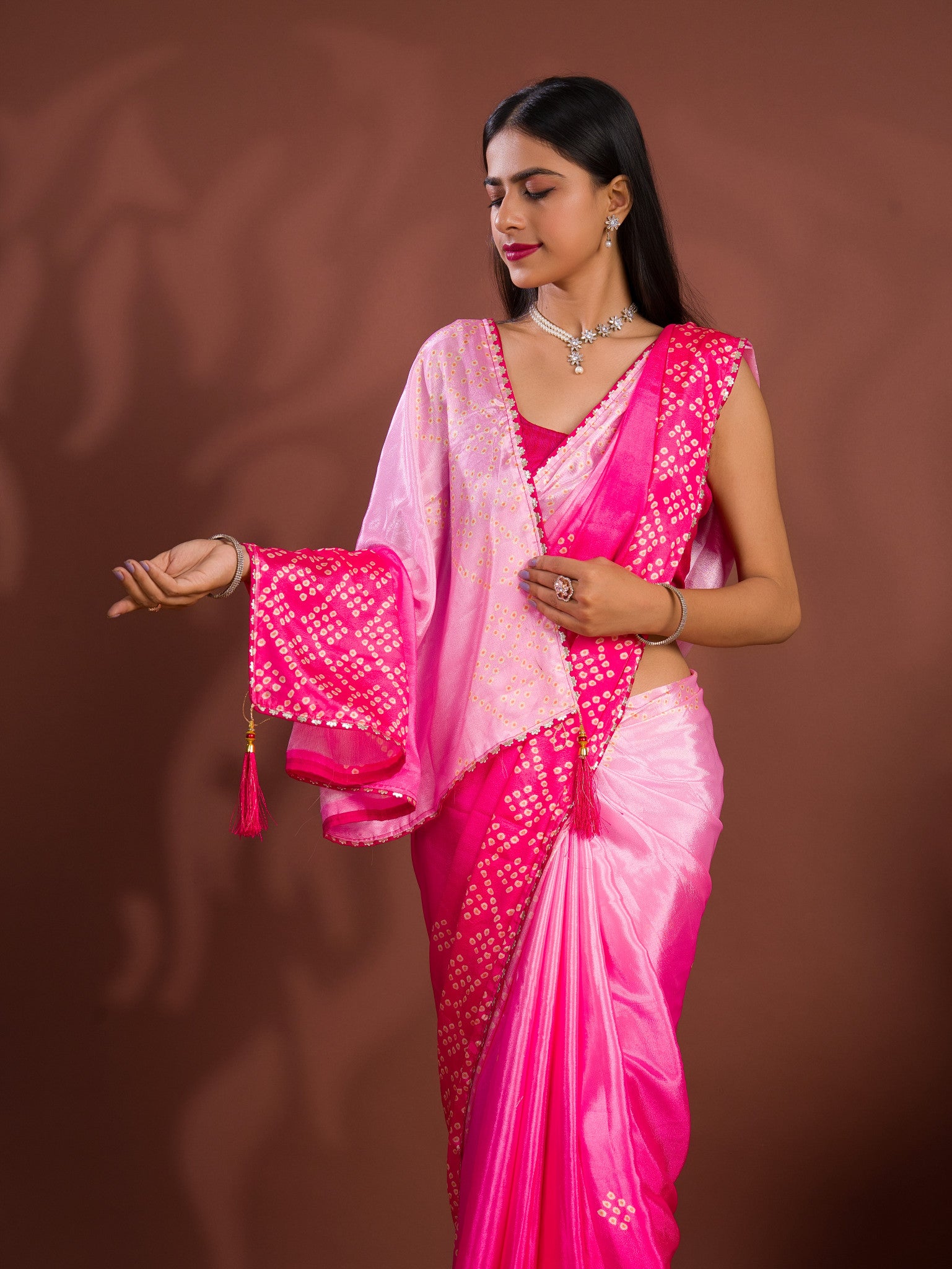 By Bandhani Saree With Gotapatti Work