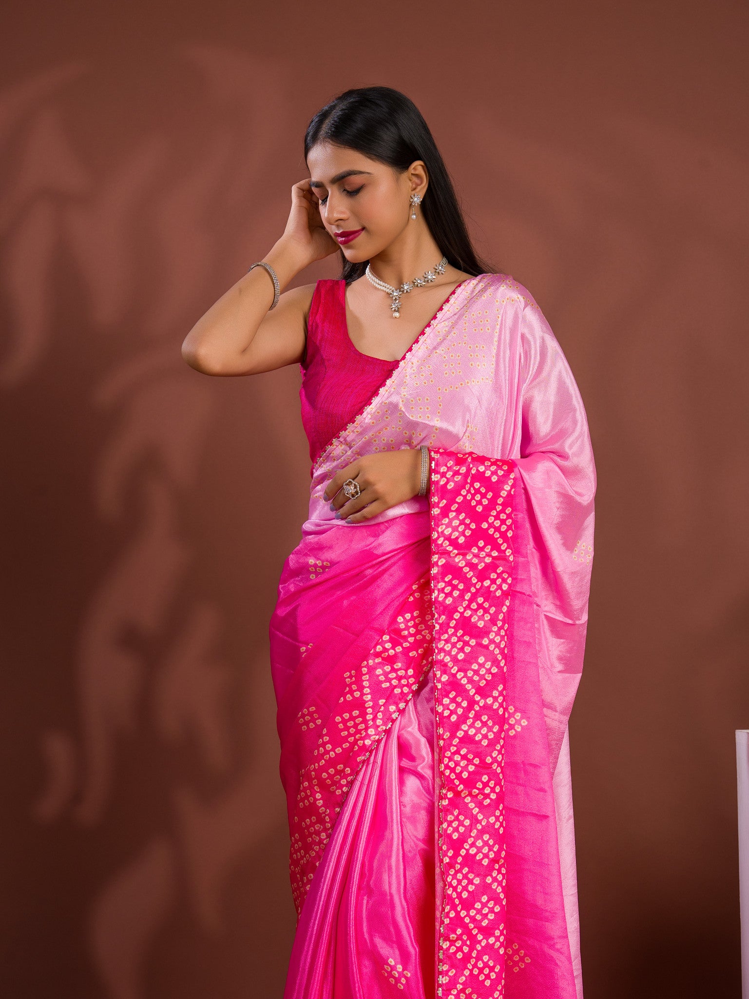 By Bandhani Saree With Gotapatti Work