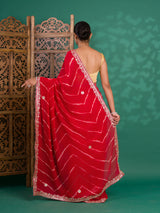 Chiffon Leheriya Style Wih Gotapatti Work Saree in red colour