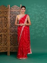 Chiffon Leheriya Style Wih Gotapatti Work Saree in red colour