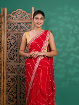 Chiffon Leheriya Style Wih Gotapatti Work Saree in red colour