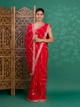 Chiffon Leheriya Style Wih Gotapatti Work Saree in red colour