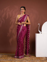 By New Beautiful Leheriya Style With Embroidery Work Saree