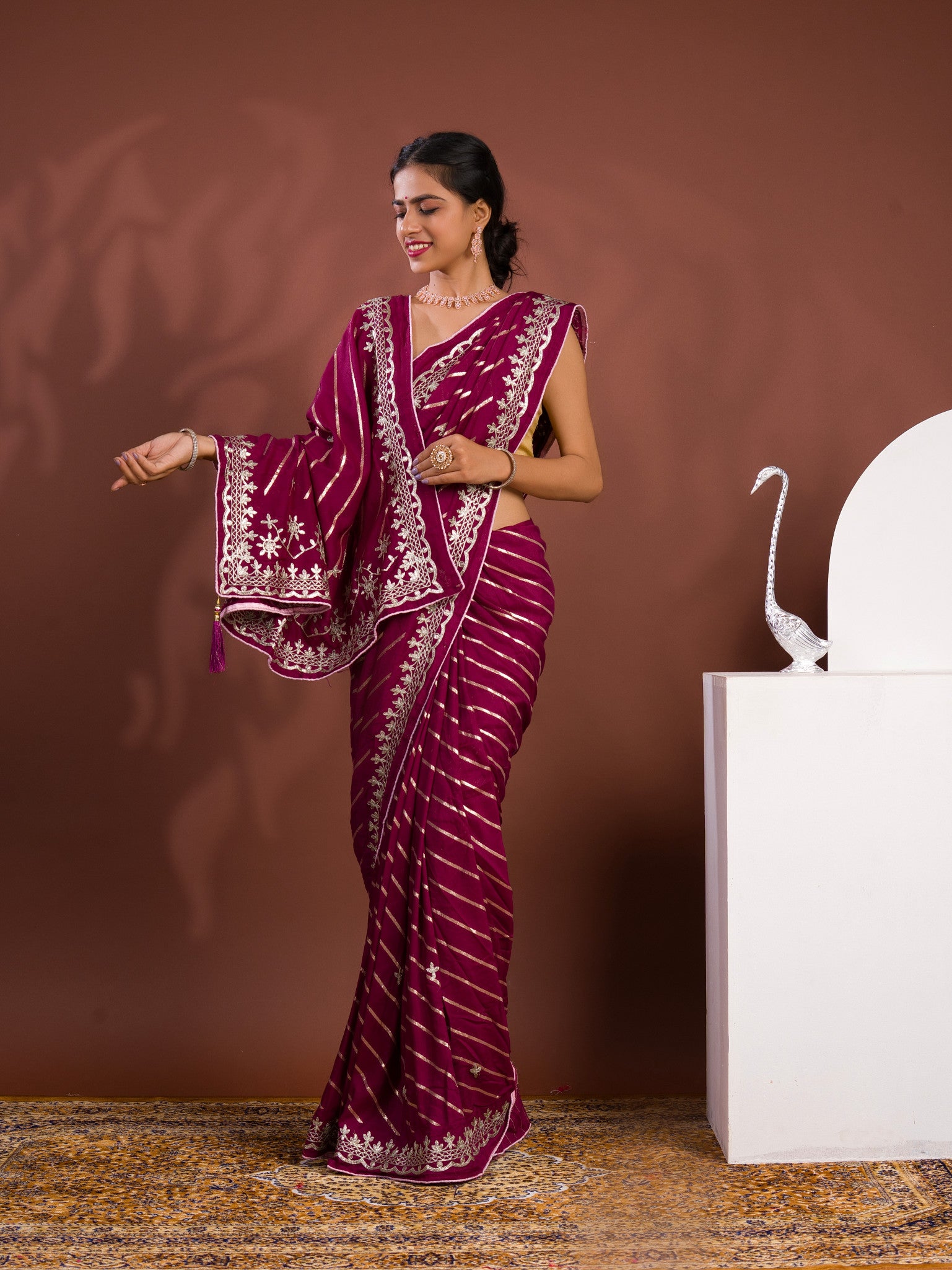 By New Beautiful Leheriya Style With Embroidery Work Saree