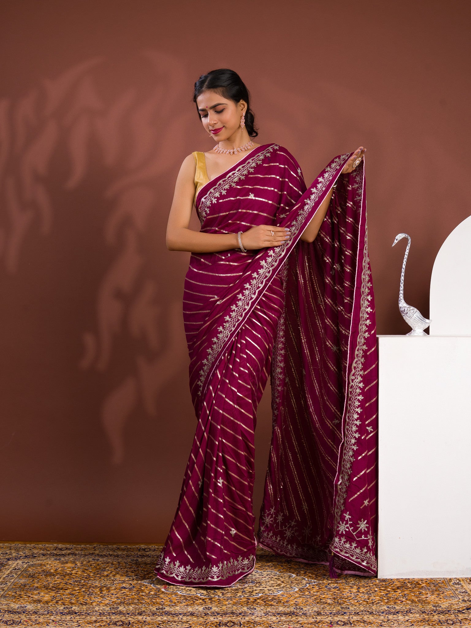 By New Beautiful Leheriya Style With Embroidery Work Saree