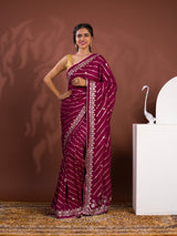 By New Beautiful Leheriya Style With Embroidery Work Saree