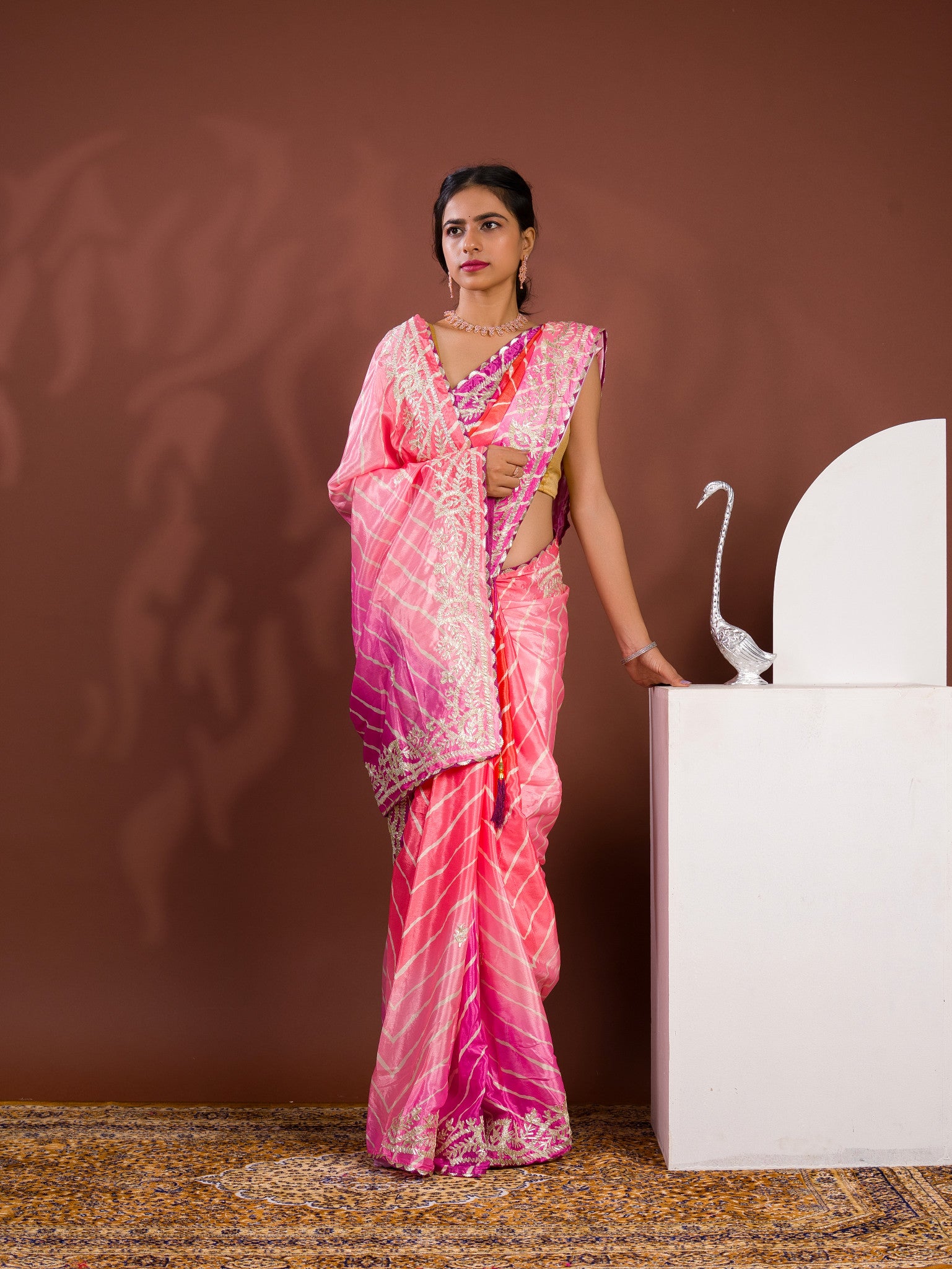 Silk Leheriya Saree with Traditional Gotapatti Detailing in multi colour