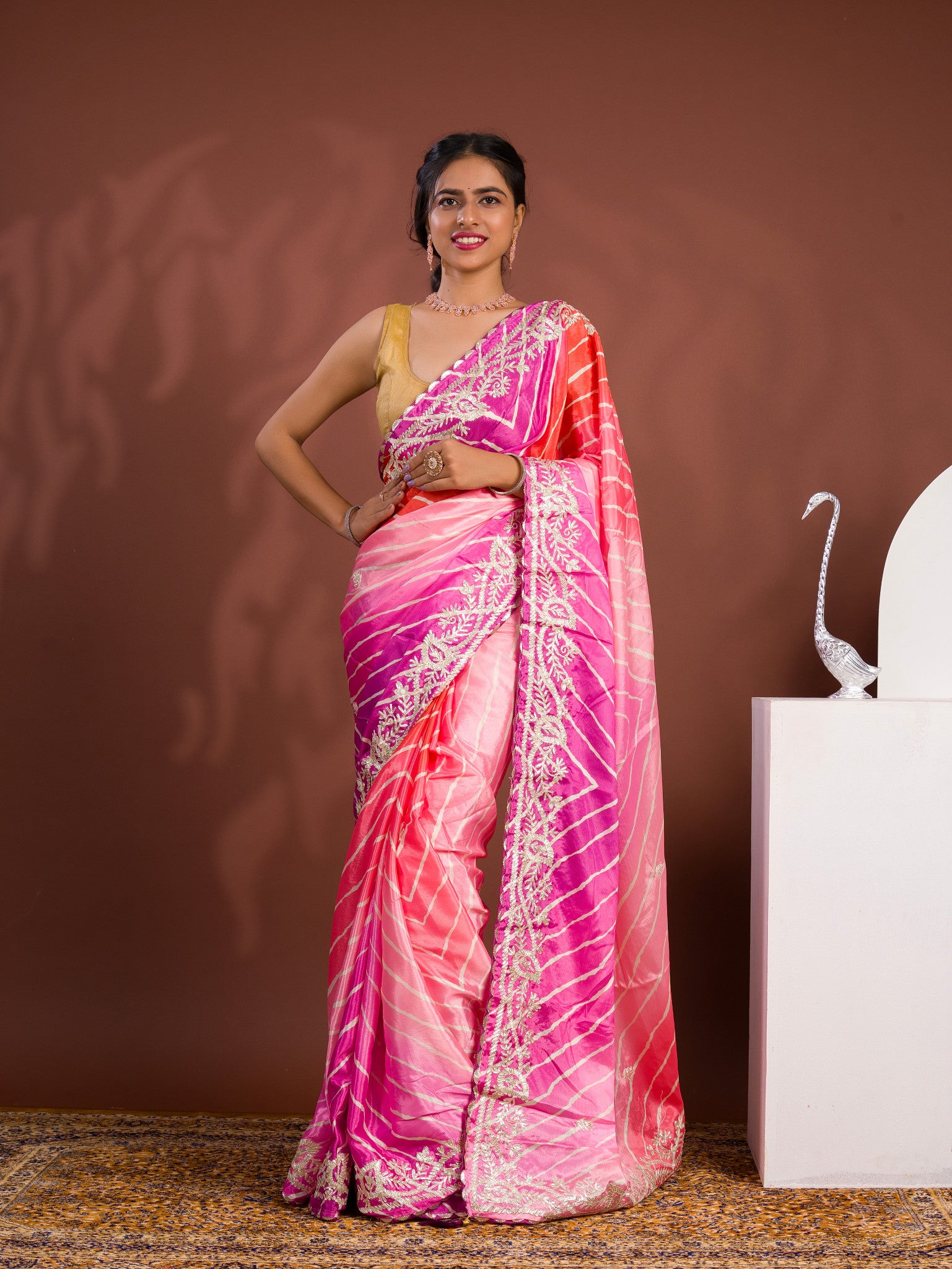 Silk Leheriya Saree with Traditional Gotapatti Detailing in multi colour