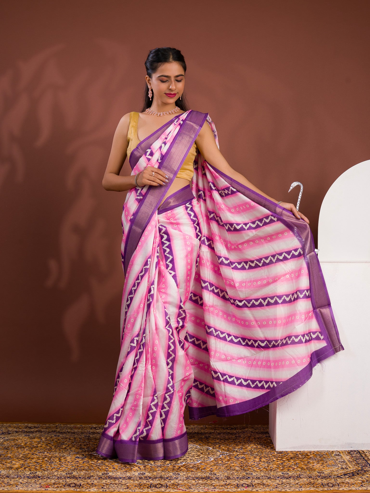 KcPc New Cotton silk Printed Style With Zari Border Saree GAN