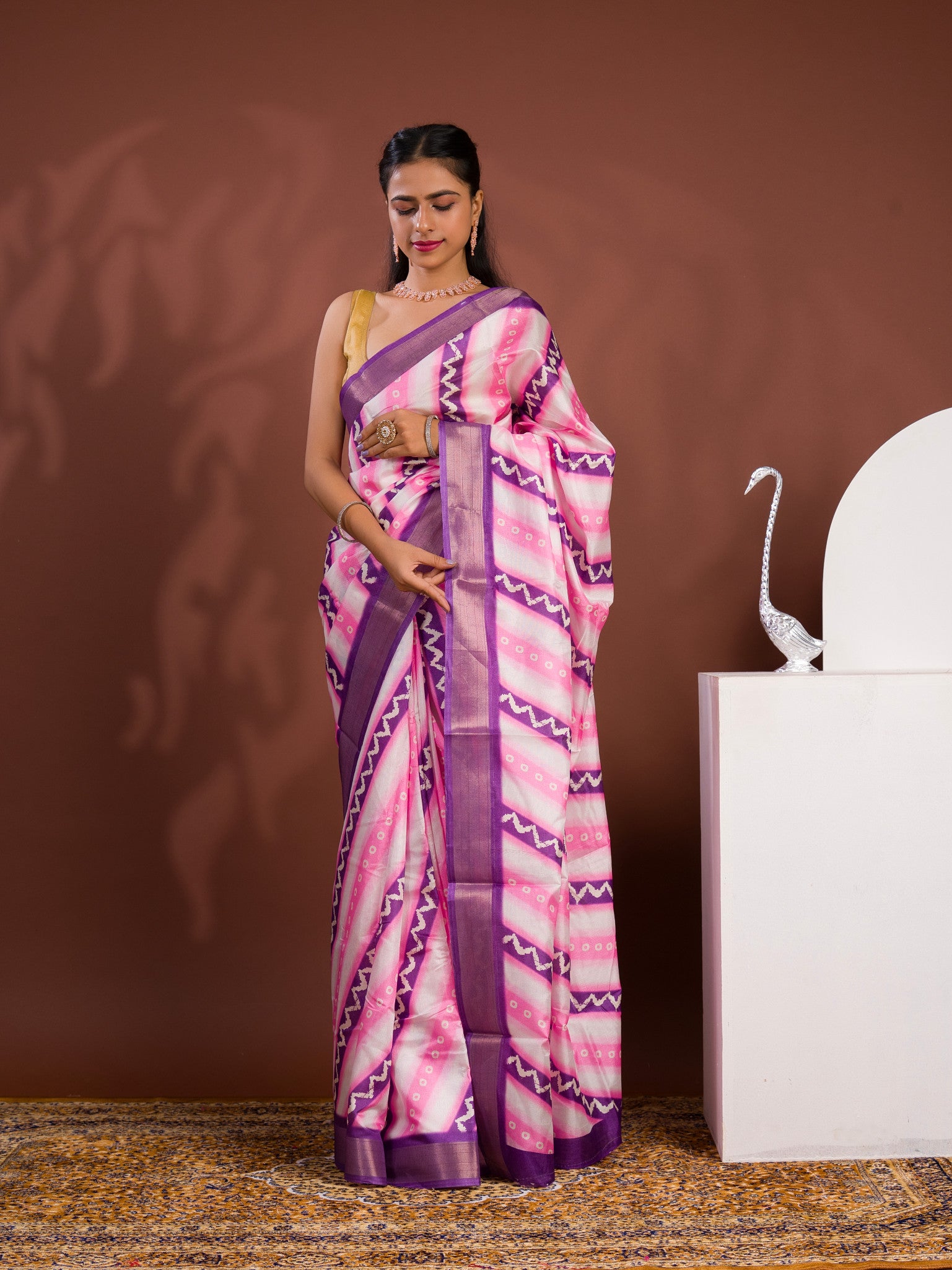 KcPc New Cotton silk Printed Style With Zari Border Saree GAN