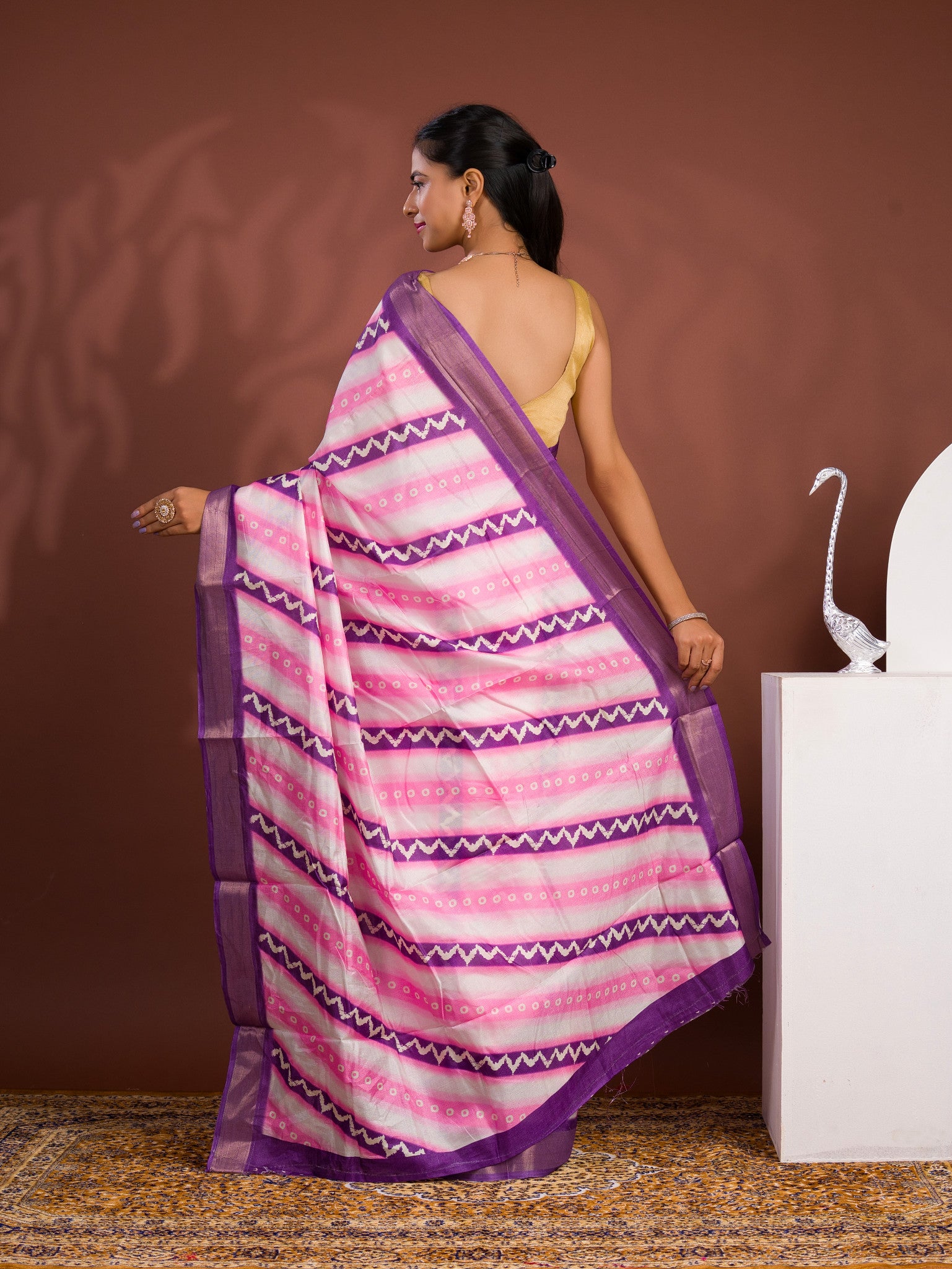 KcPc New Cotton silk Printed Style With Zari Border Saree GAN