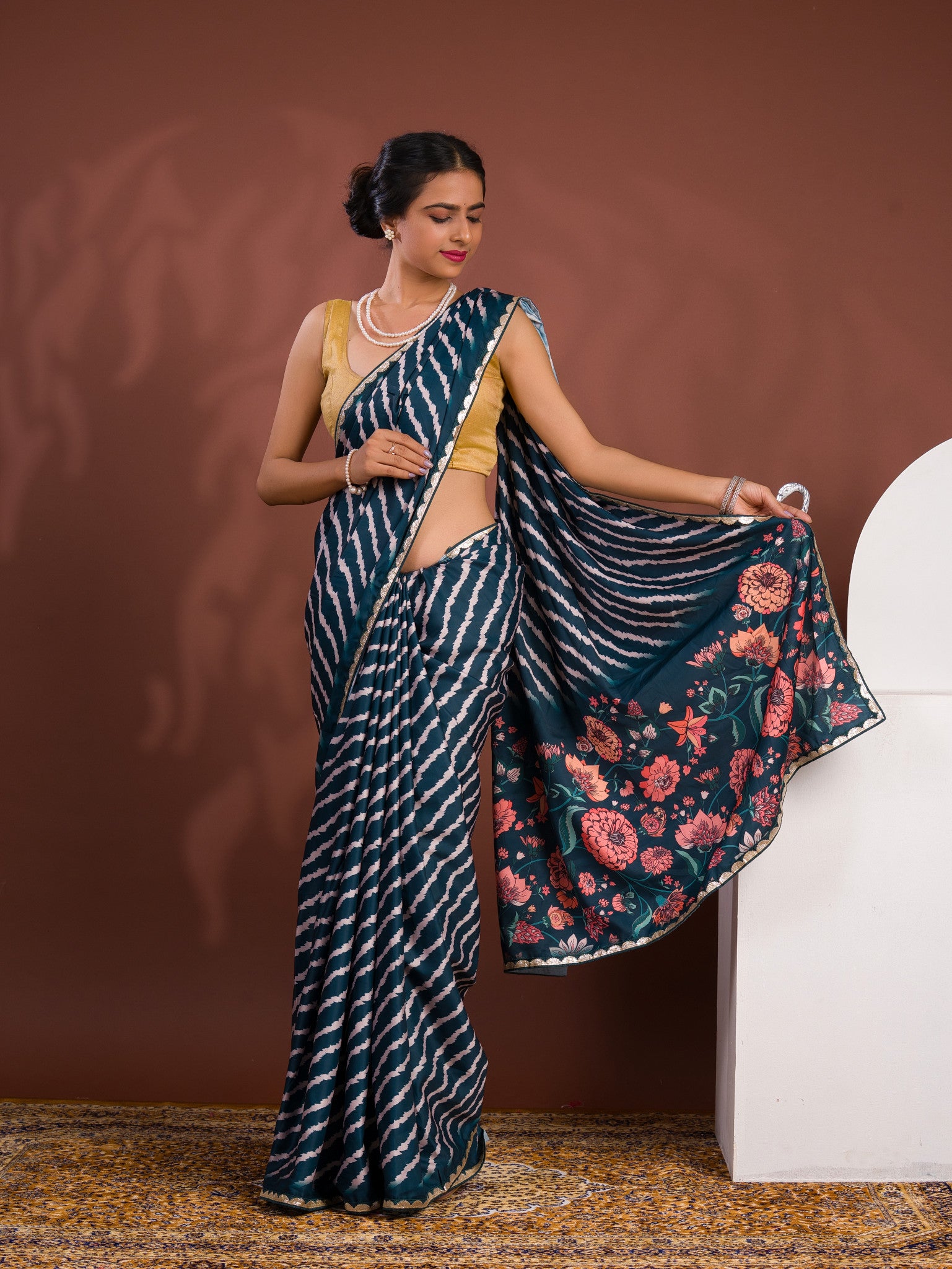 By Latest Leheriya Saree With Gotapatti Border
