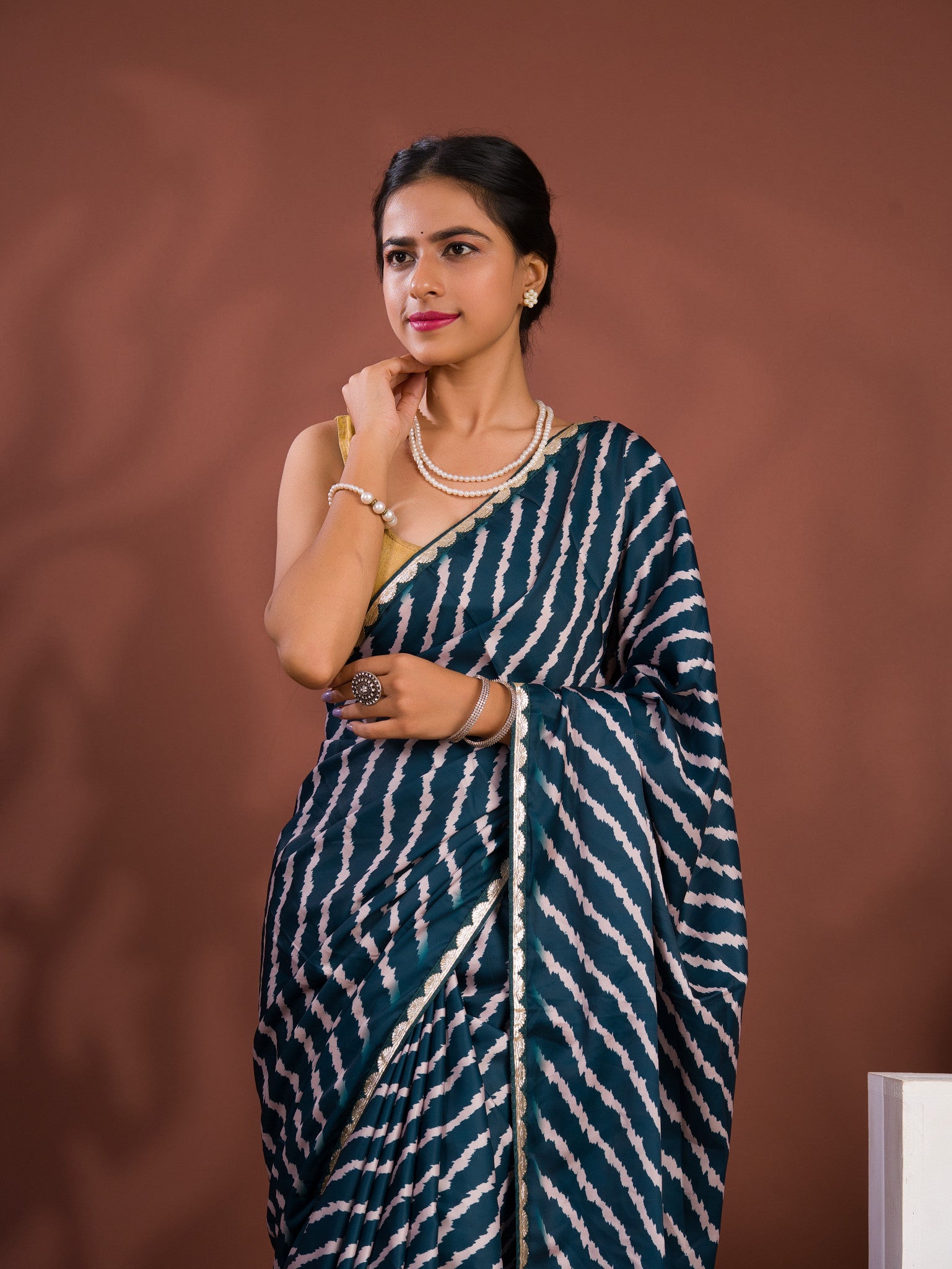 By Latest Leheriya Saree With Gotapatti Border