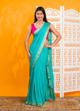 By New Pure Ojariya Chinon Beautiful Zari border Pallu saree