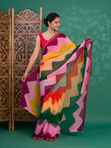 By New Special Zik Zag Chiffon Embroidery Work Saree