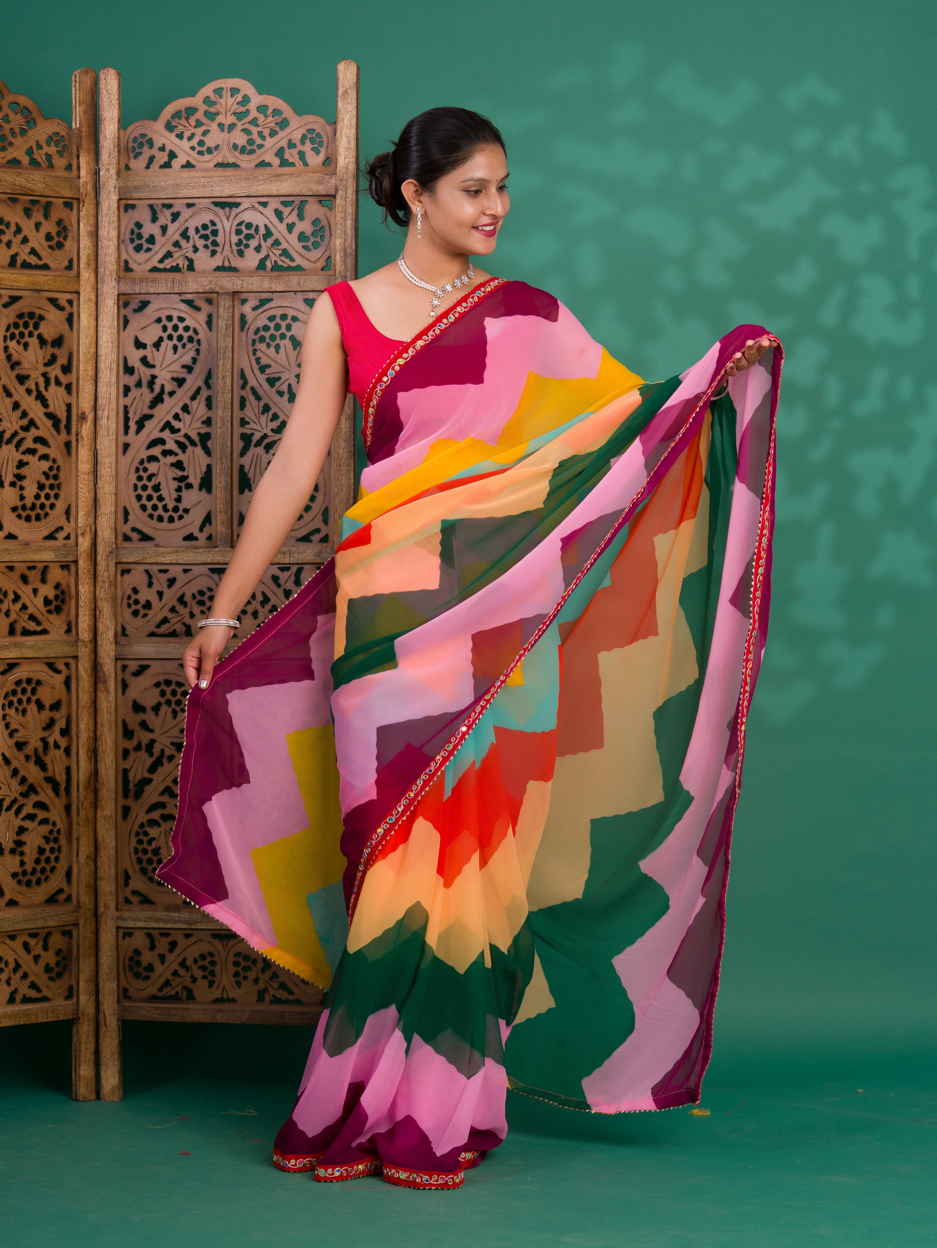 By New Special Zik Zag Chiffon Embroidery Work Saree