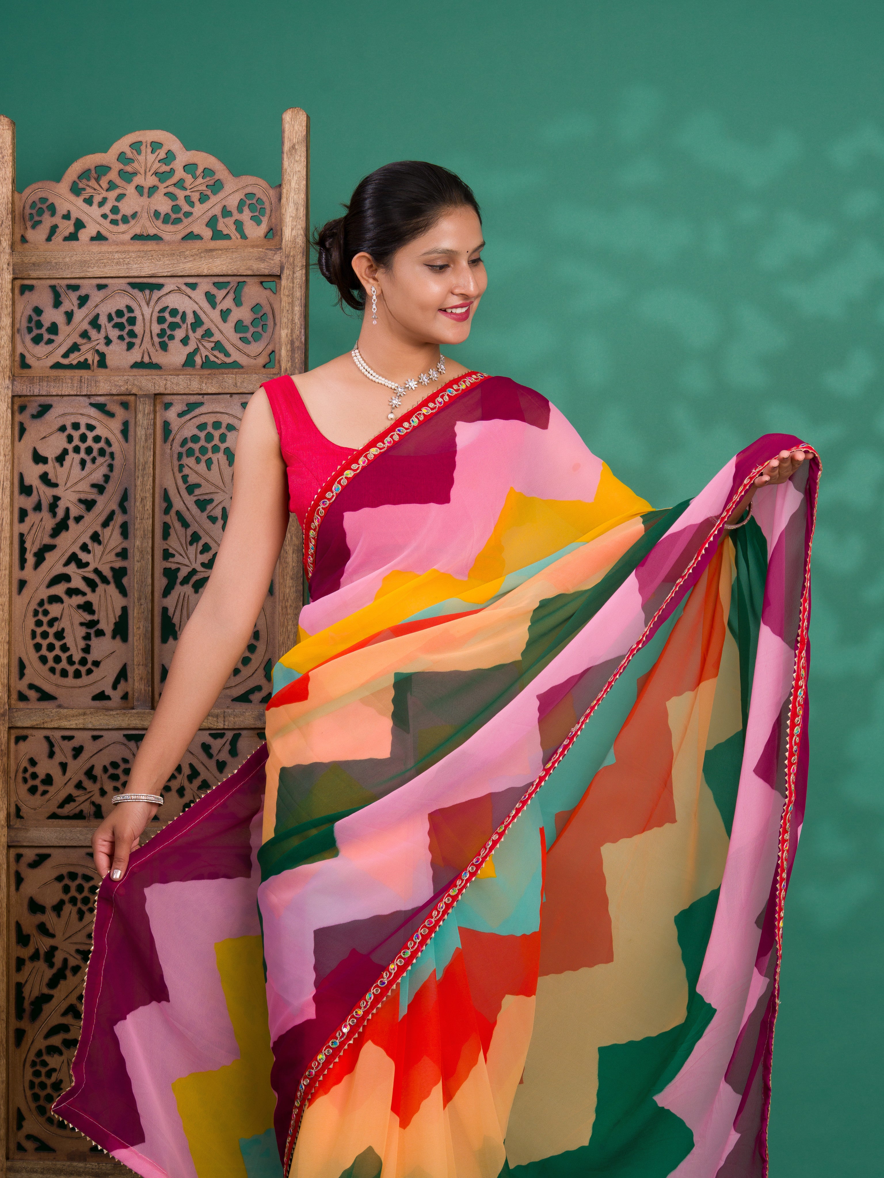 By New Special Zik Zag Chiffon Embroidery Work Saree