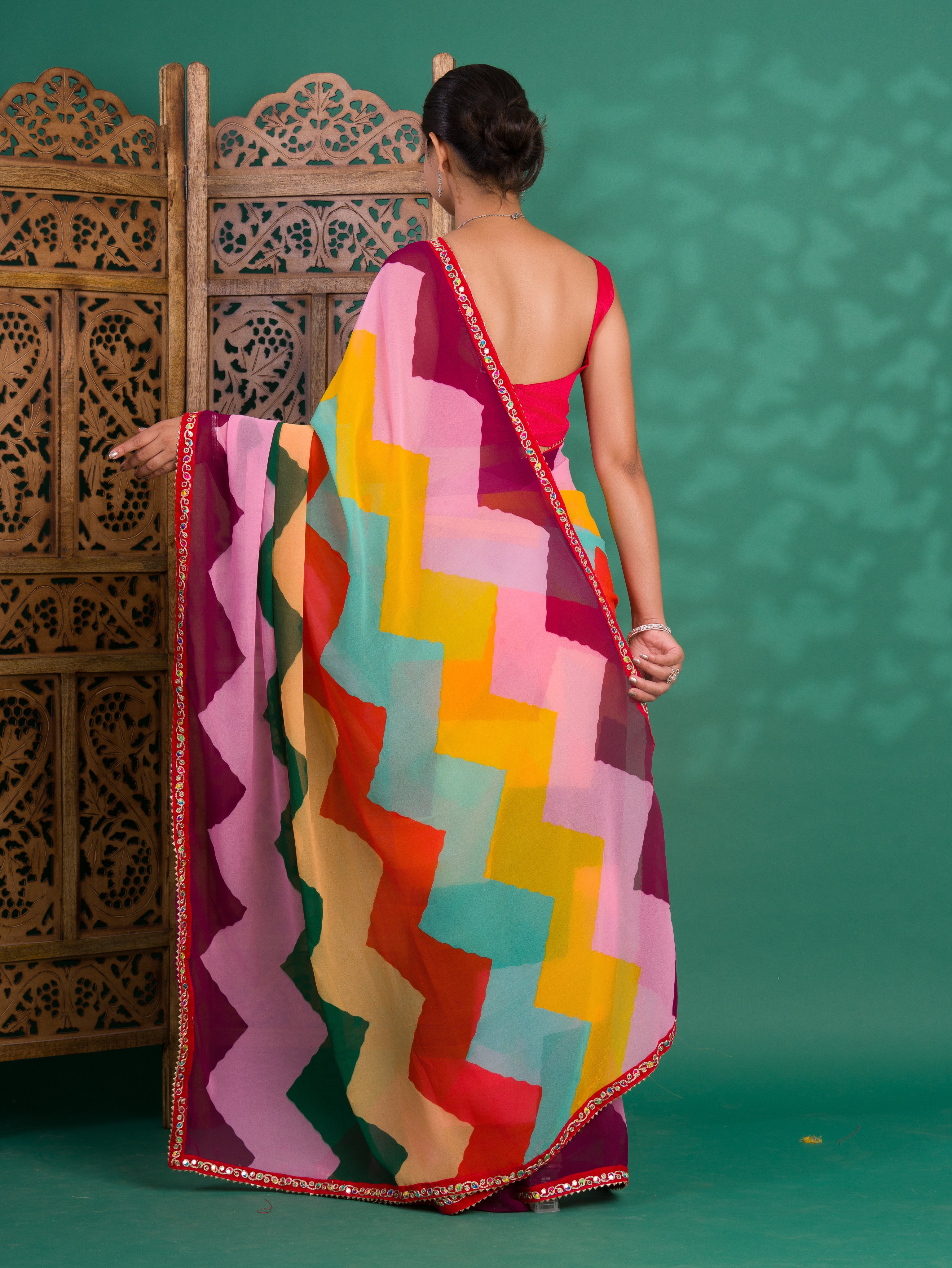 By New Special Zik Zag Chiffon Embroidery Work Saree