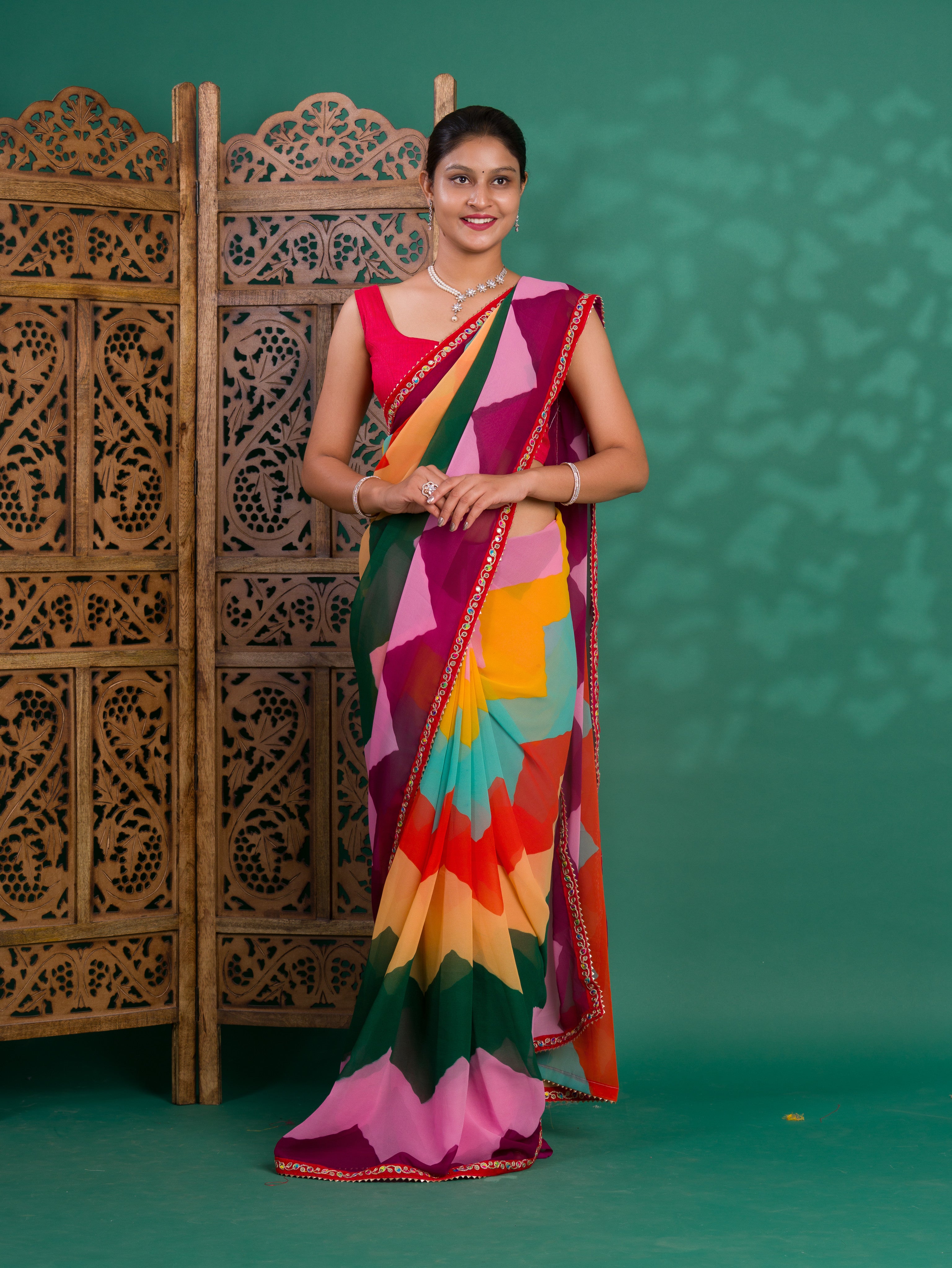 By New Special Zik Zag Chiffon Embroidery Work Saree