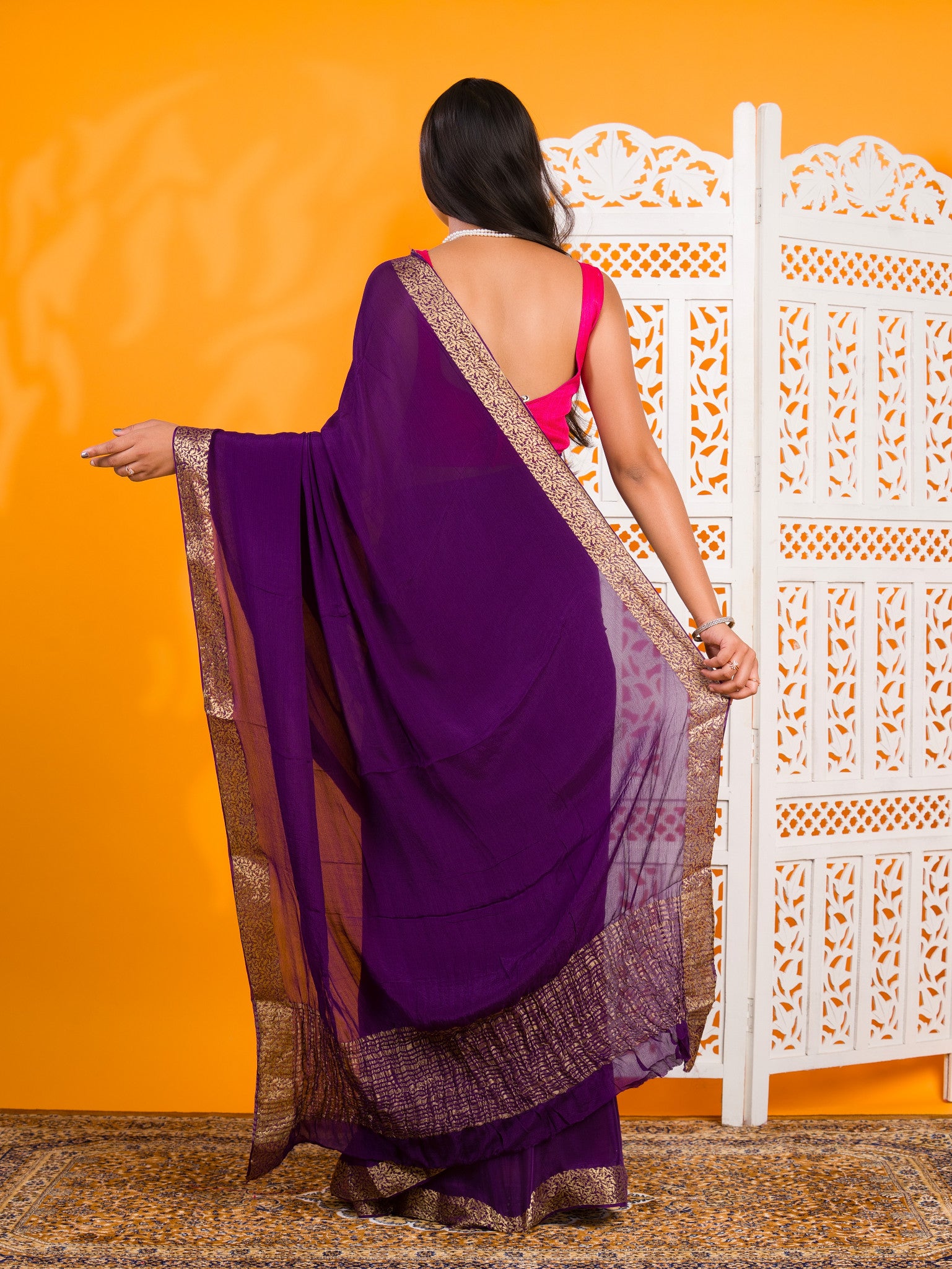 By New Pure Ojariya Chinon Beautiful Zari border Pallu saree