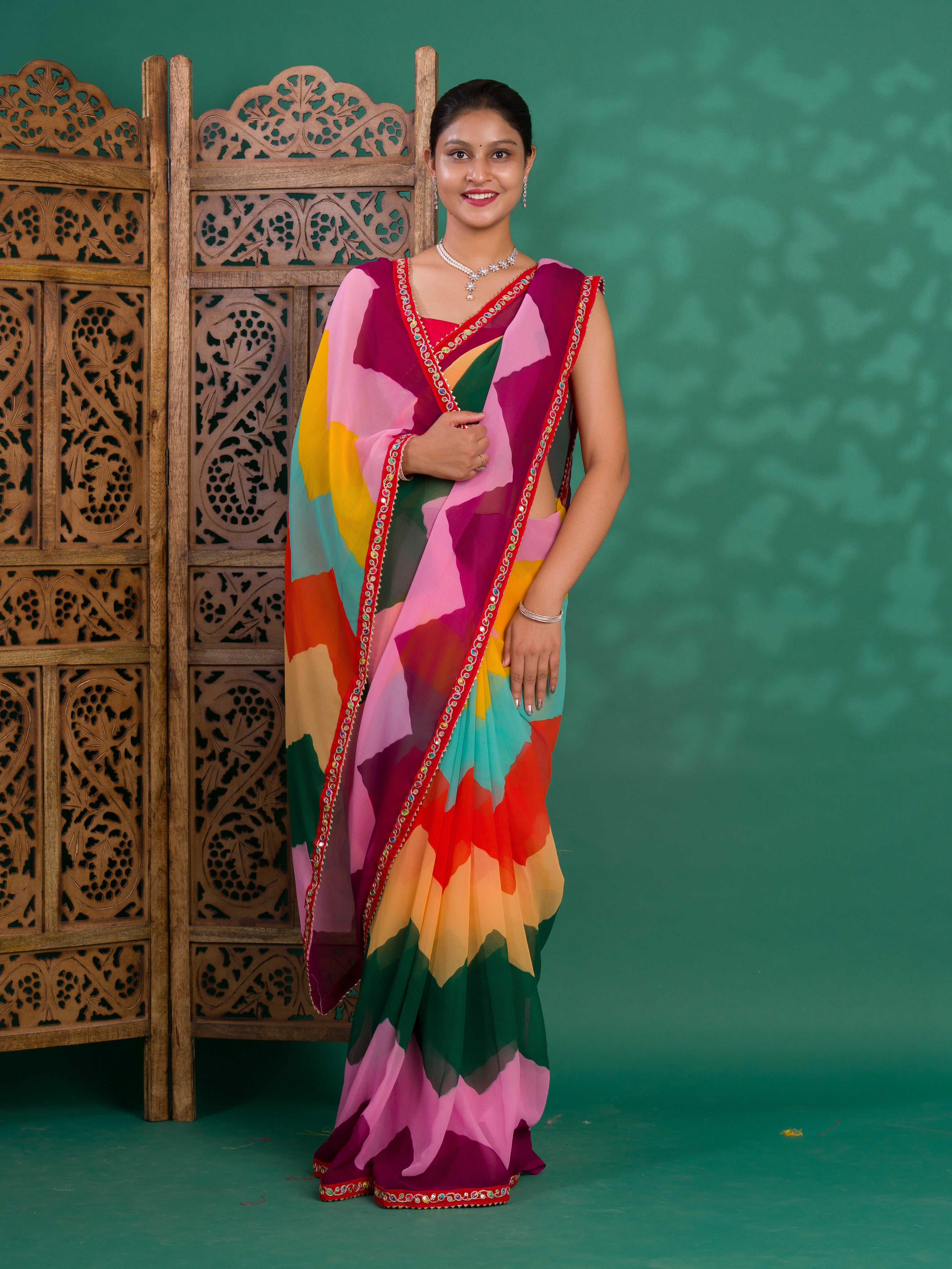By New Special Zik Zag Chiffon Embroidery Work Saree