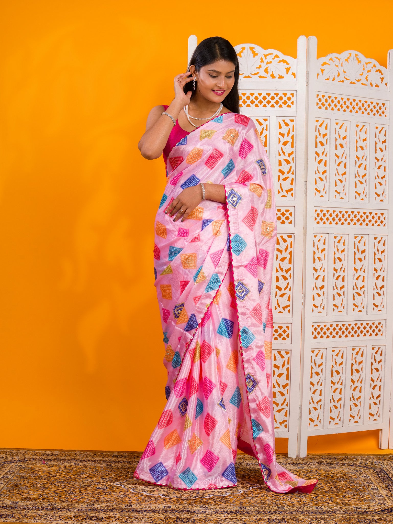 Bollywood style Bandhani Gotapatti Work Saree under 2000