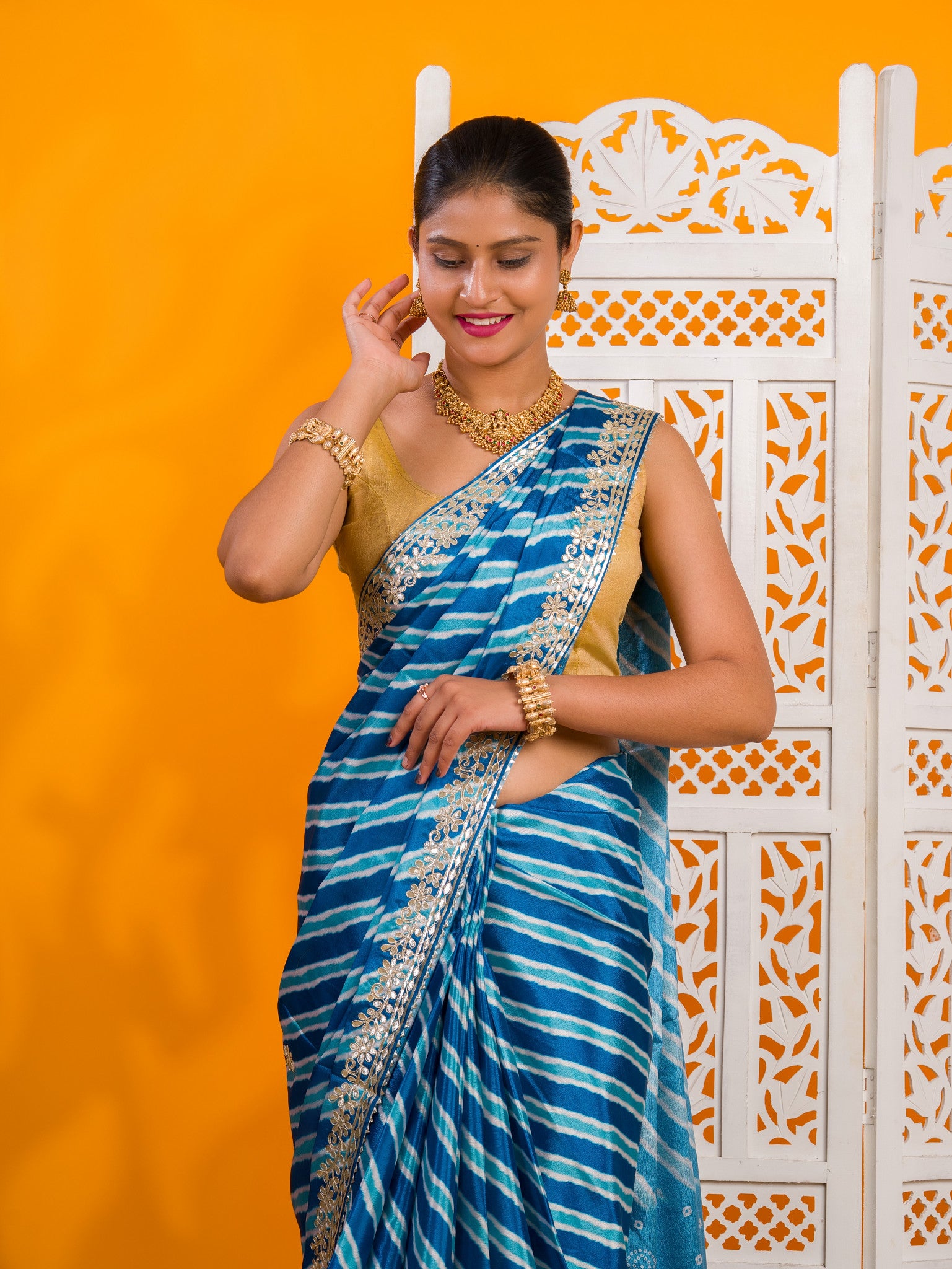 By Leheriya Saree With Gotapatti Work