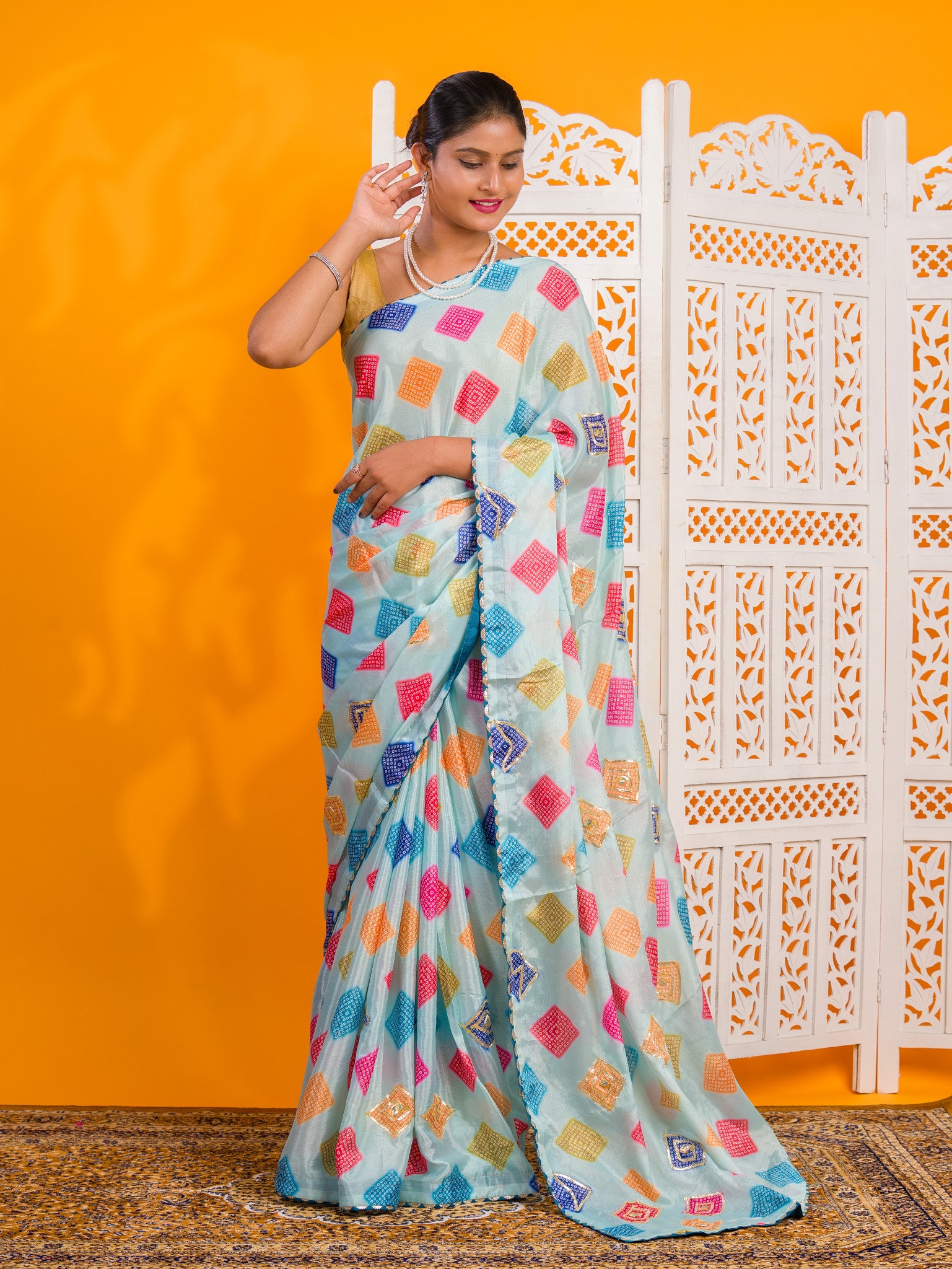 Bollywood style Bandhani Gotapatti Work Saree under 2000