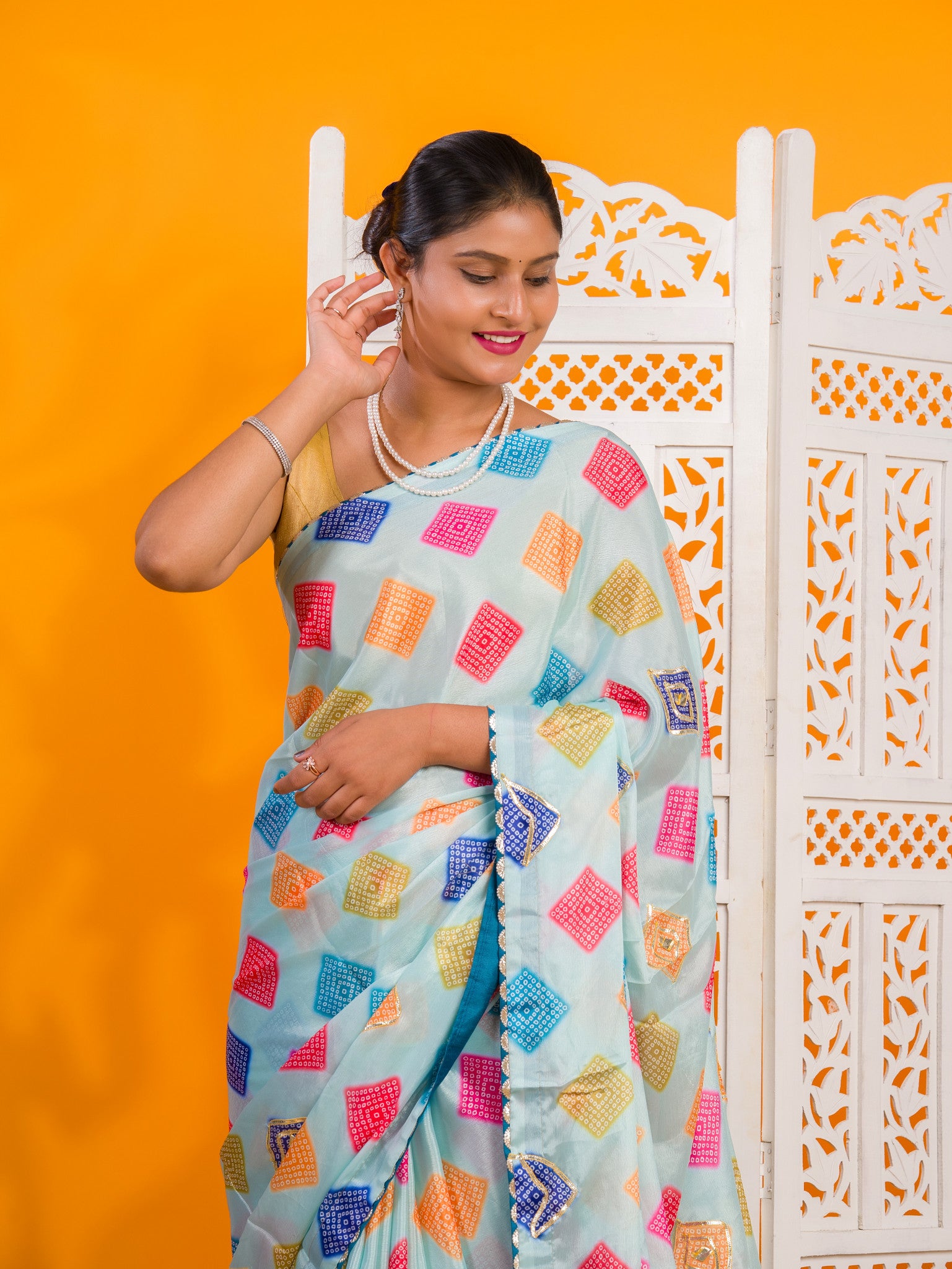 Bollywood style Bandhani Gotapatti Work Saree under 2000