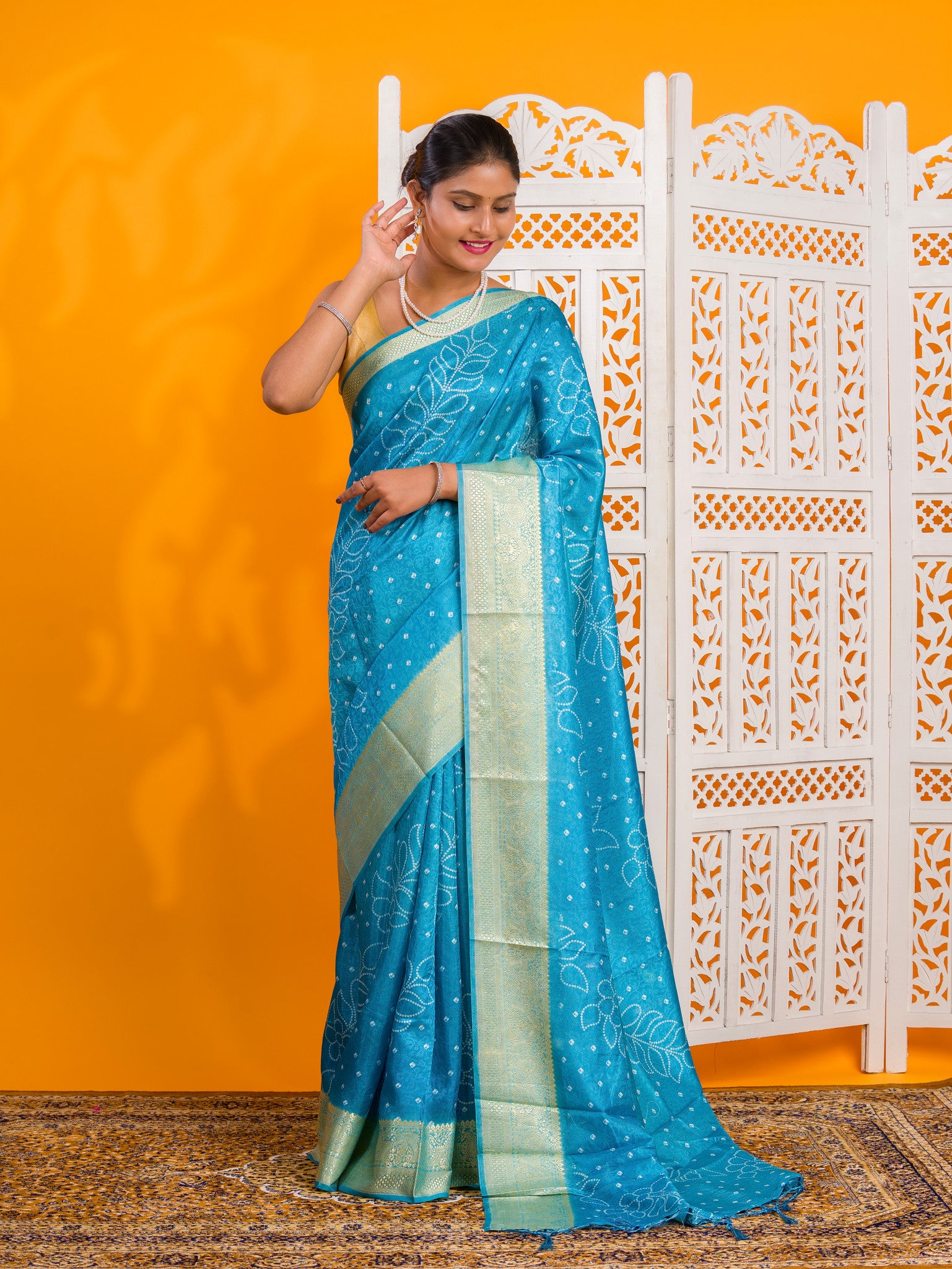 Silk Bandhani Style With Zari border Saree