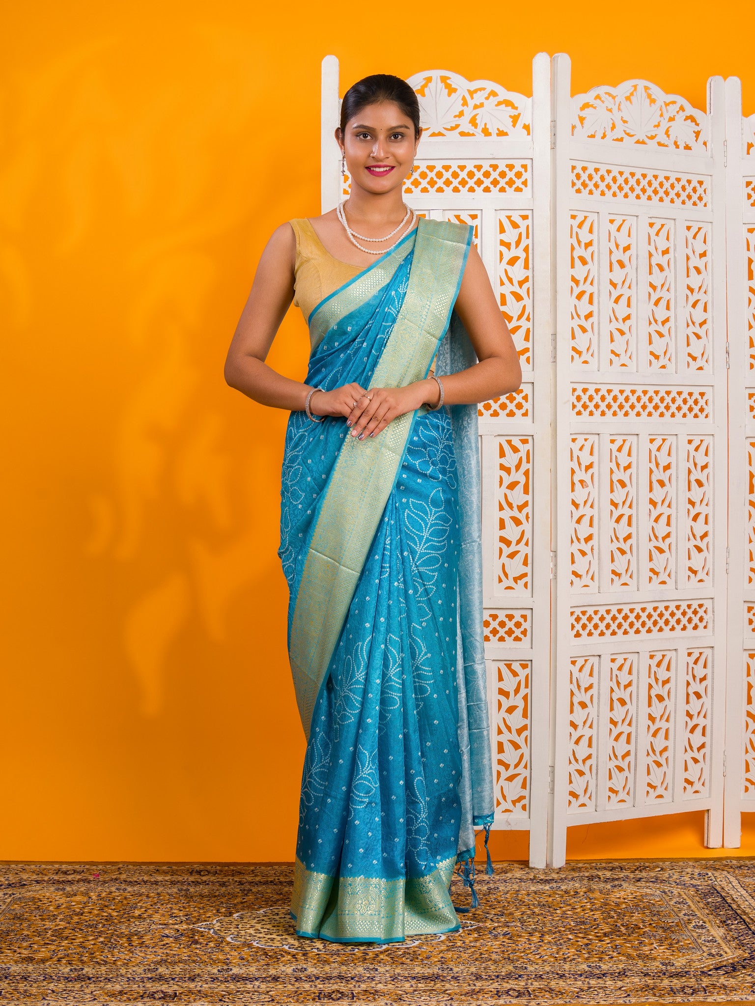 Silk Bandhani Style With Zari border Saree under 1500