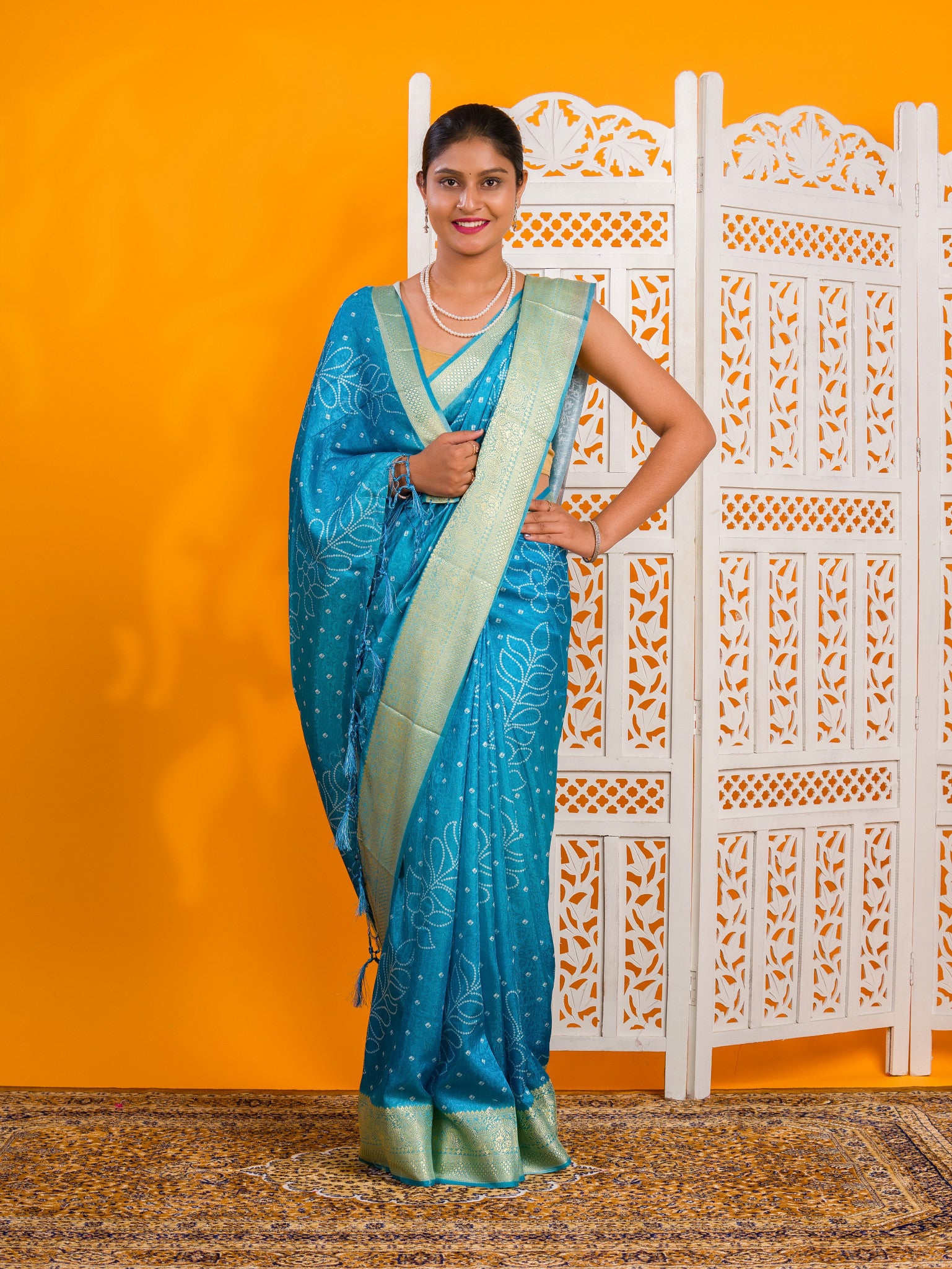 Silk Bandhani Style With Zari border Saree under 1500