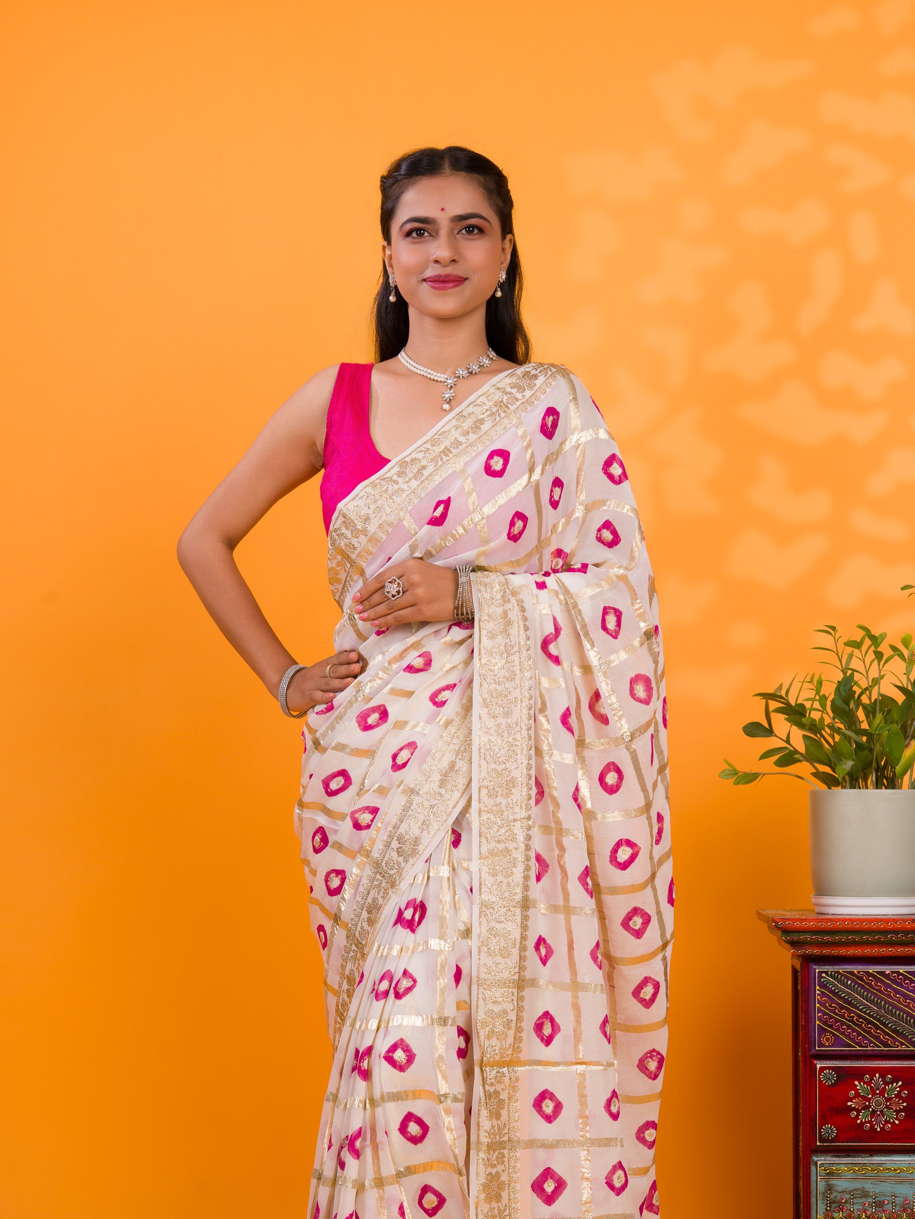 KcPc Casual Wear BandhaniSaree With Zari Lines CHAND