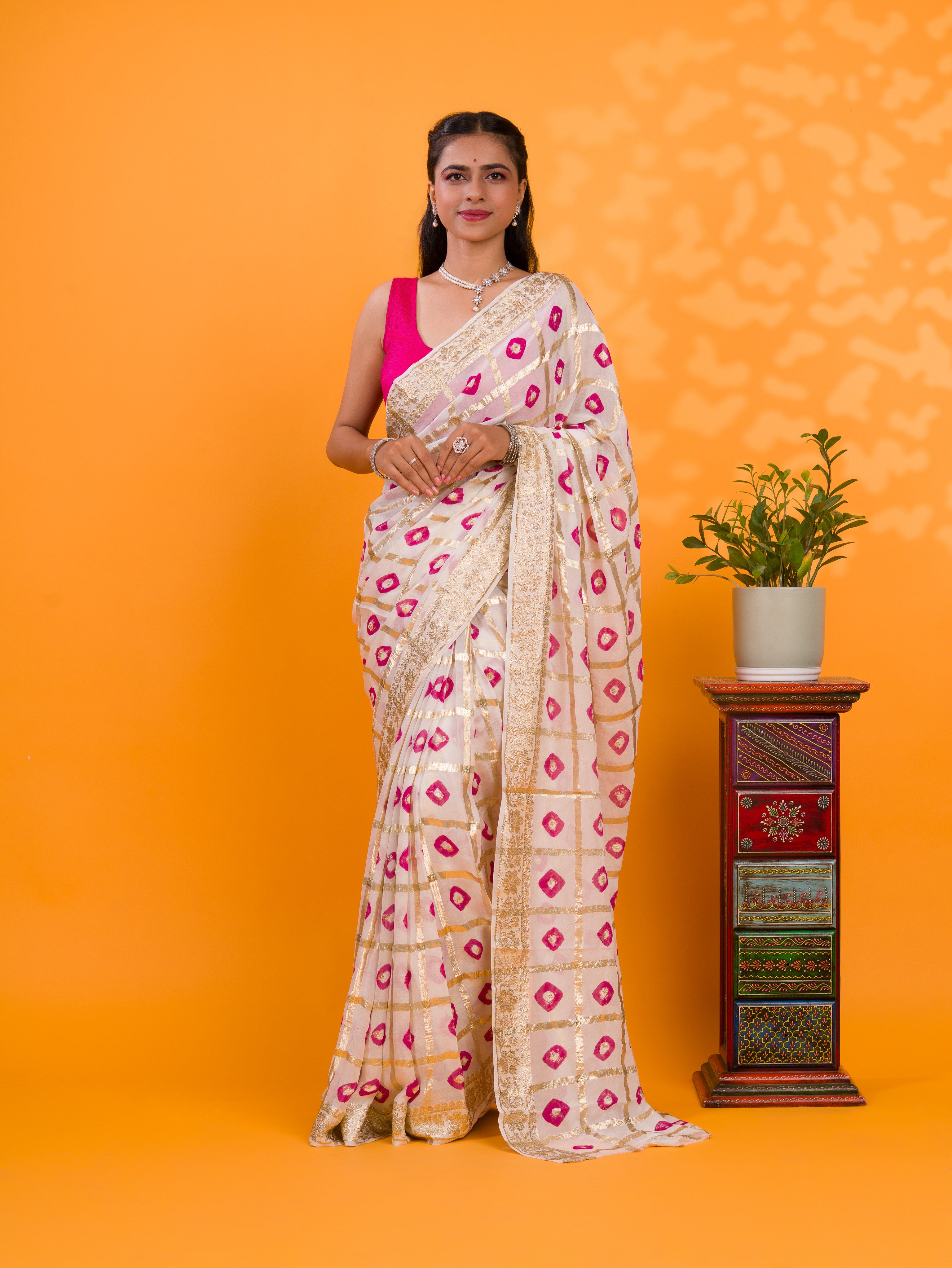 KcPc Casual Wear BandhaniSaree With Zari Lines CHAND