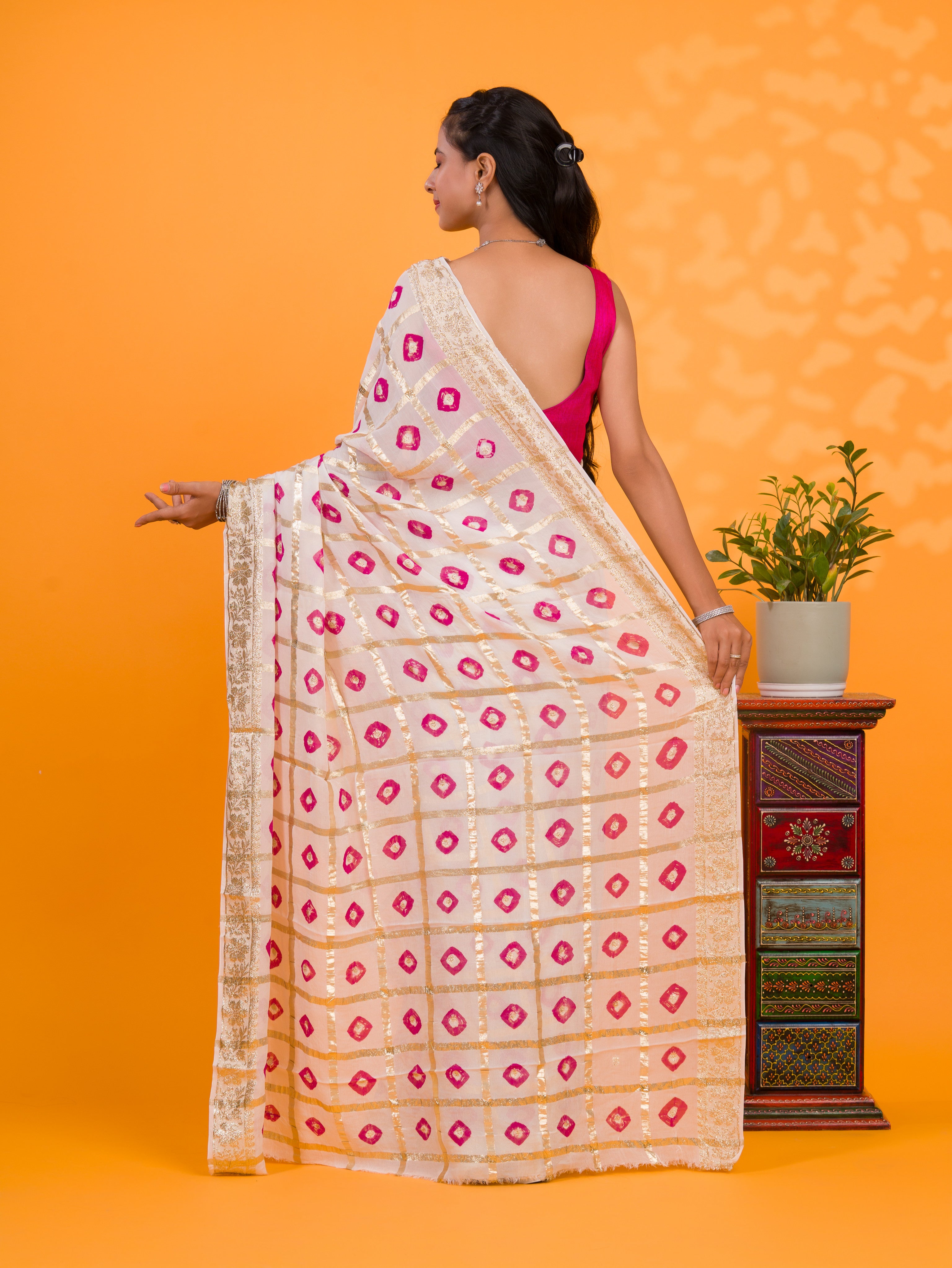 KcPc Casual Wear BandhaniSaree With Zari Lines CHAND