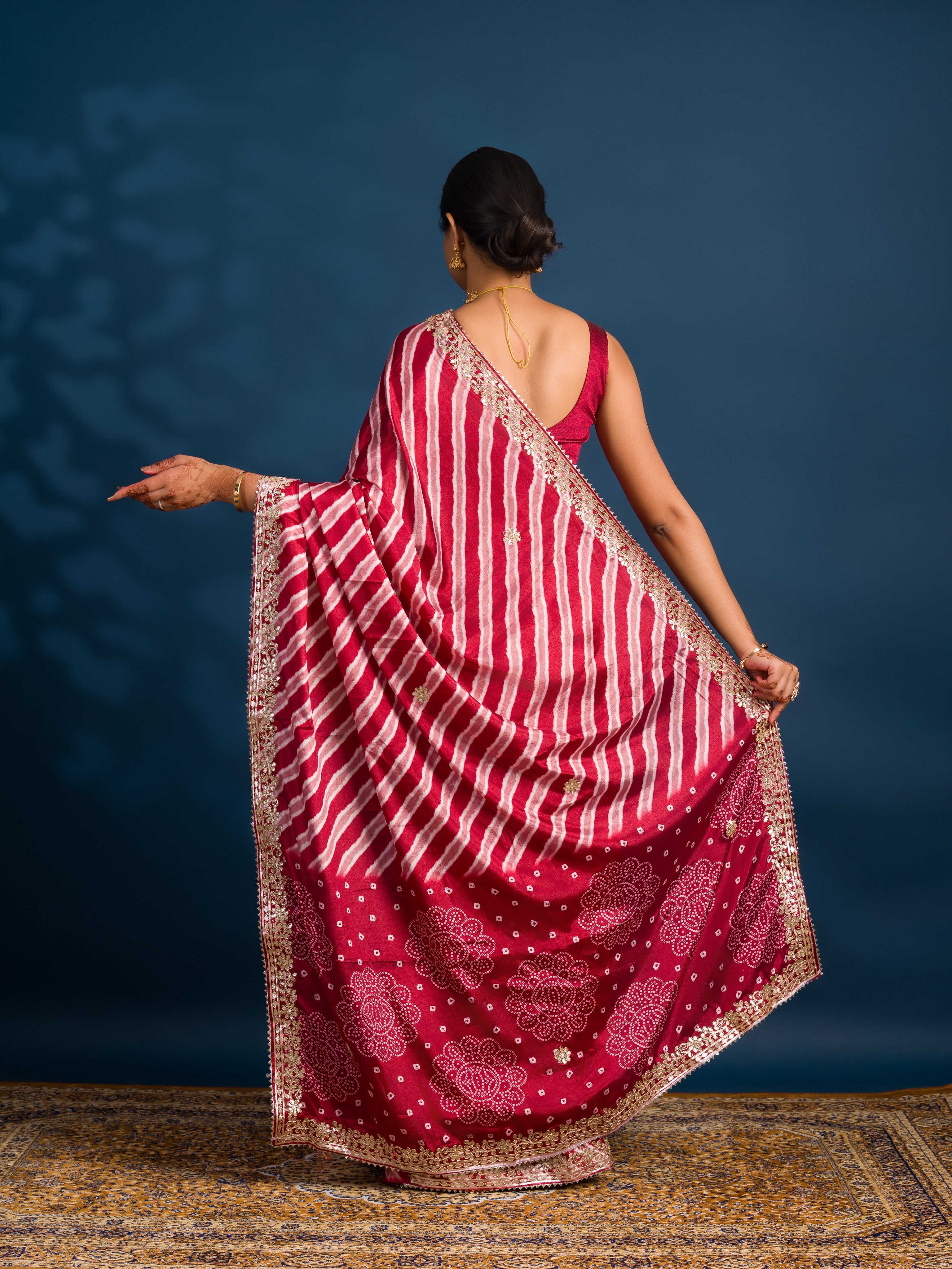By Leheriya Saree With Gotapatti Work