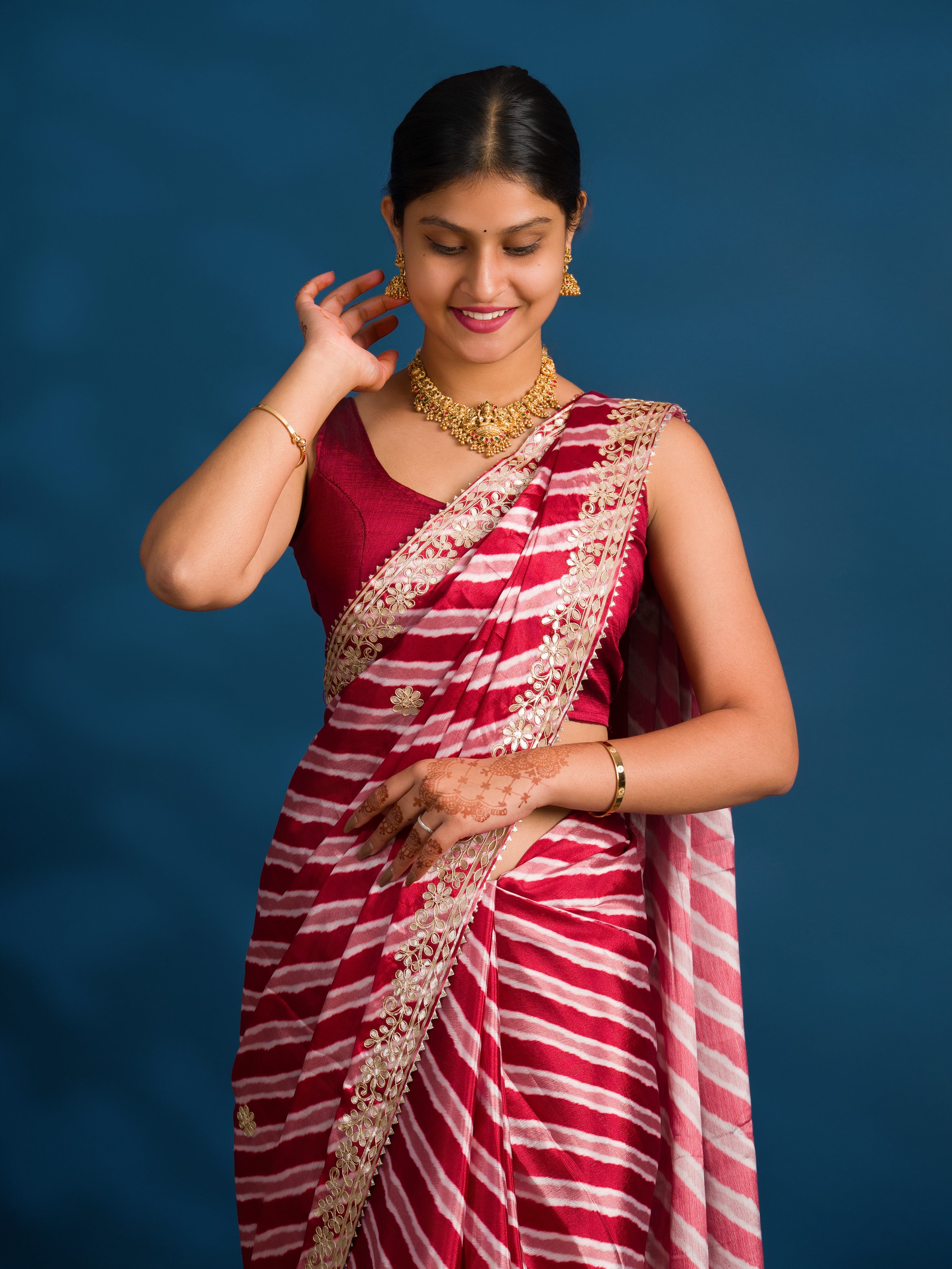By Leheriya Saree With Gotapatti Work