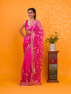 Pink saree with gold patterns Chiffon Bandhani Style With Gotapatti Work Saree