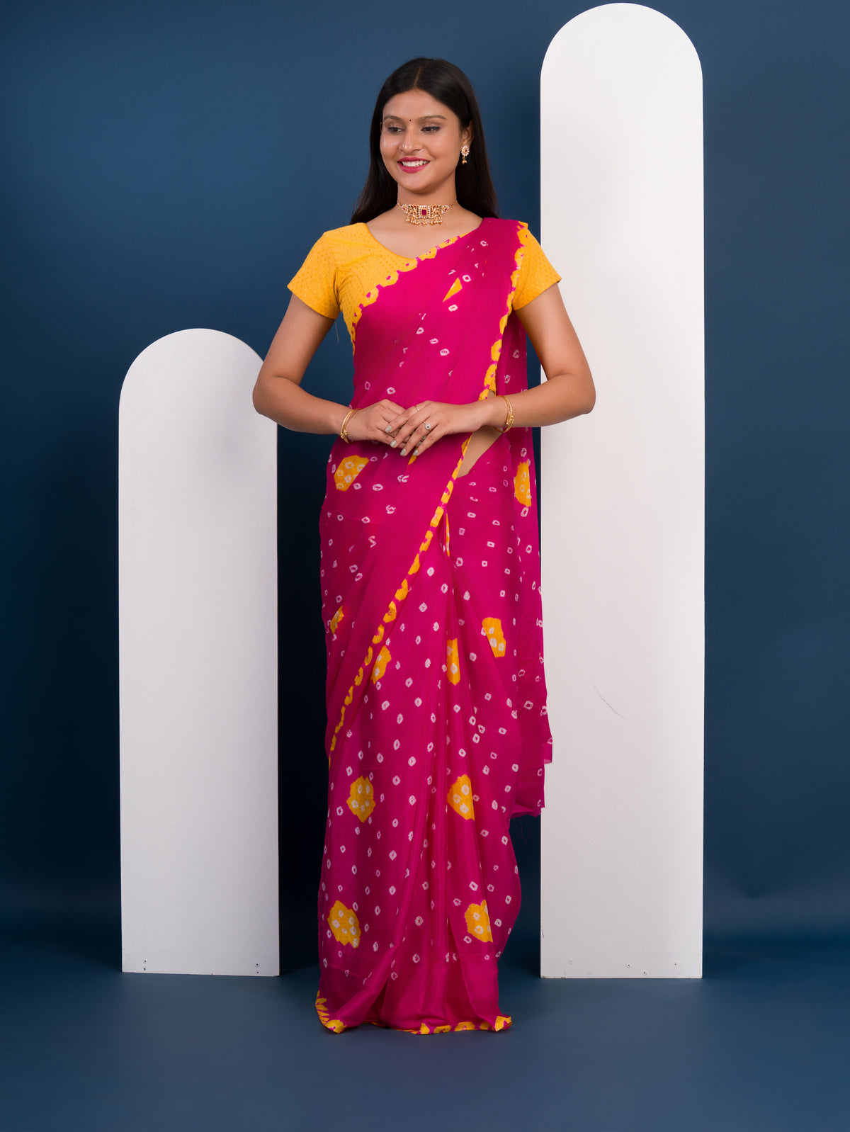 KcPc New BeautifulChinon Silk Bandhani Style SareeSUL
