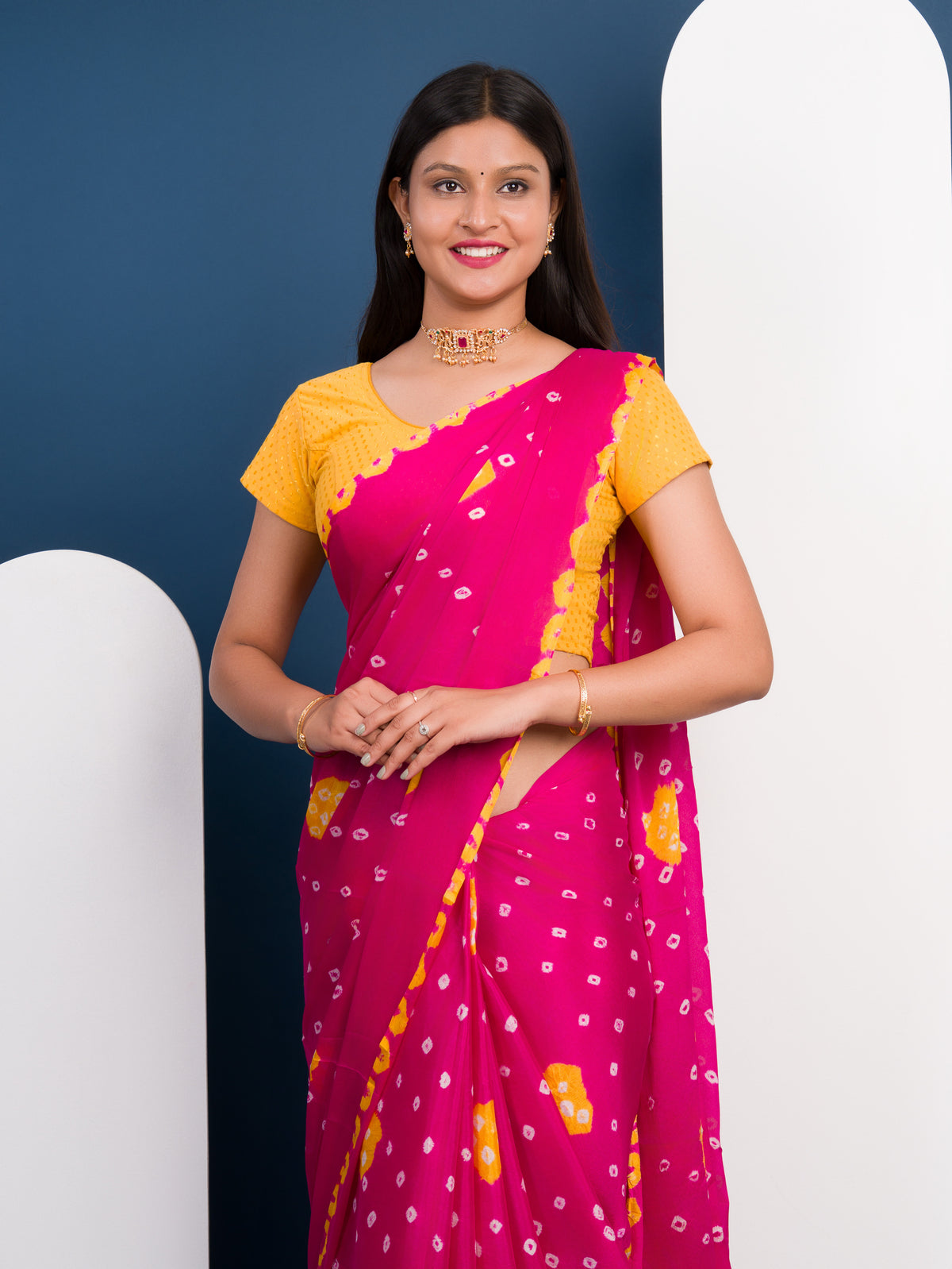 KcPc New BeautifulChinon Silk Bandhani Style SareeSUL