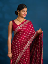 By New Beautiful Leheriya Style With Embroidery Work Saree
